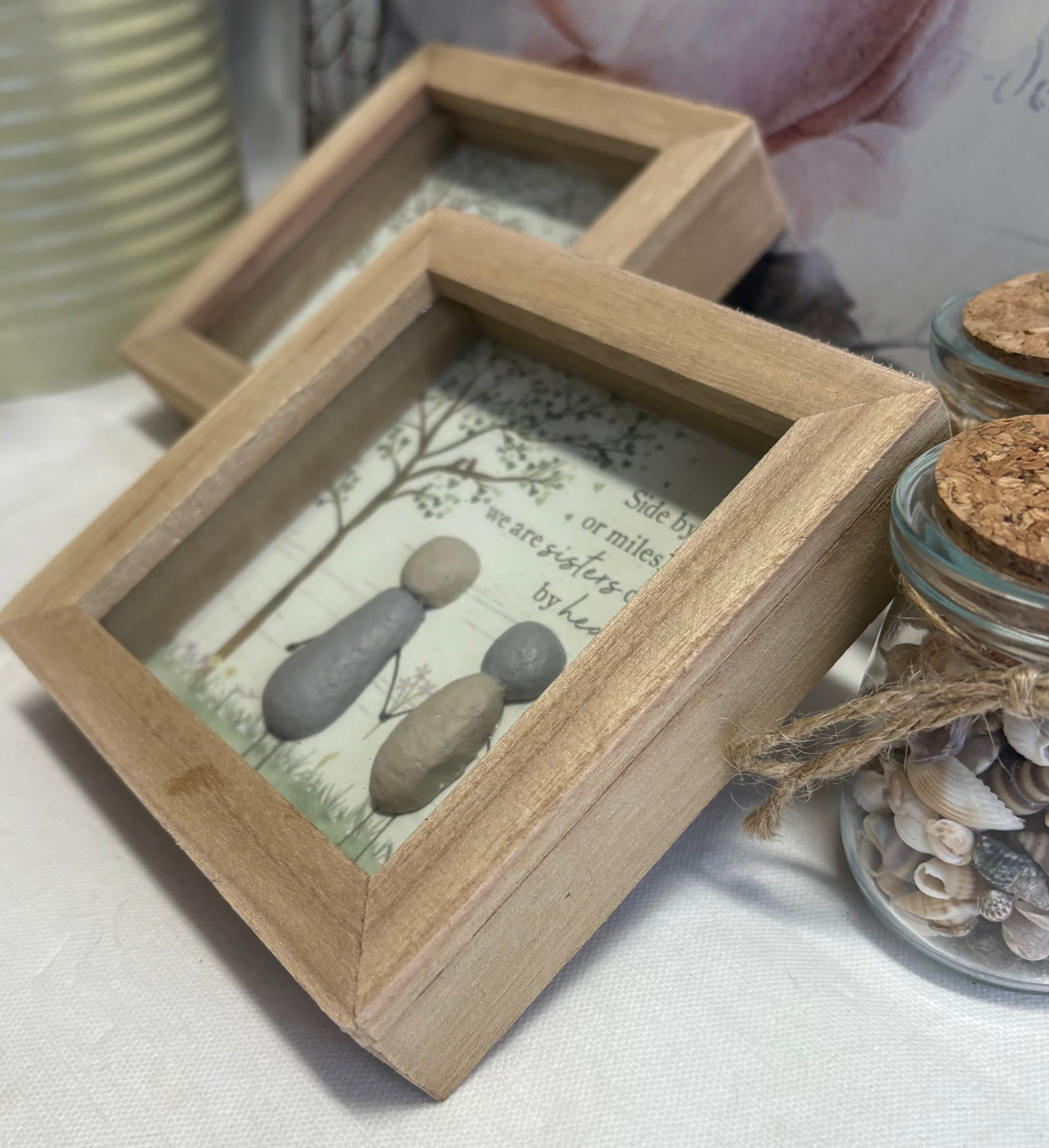 Pair of Wooden Pebble Sister Plaques, 12cm