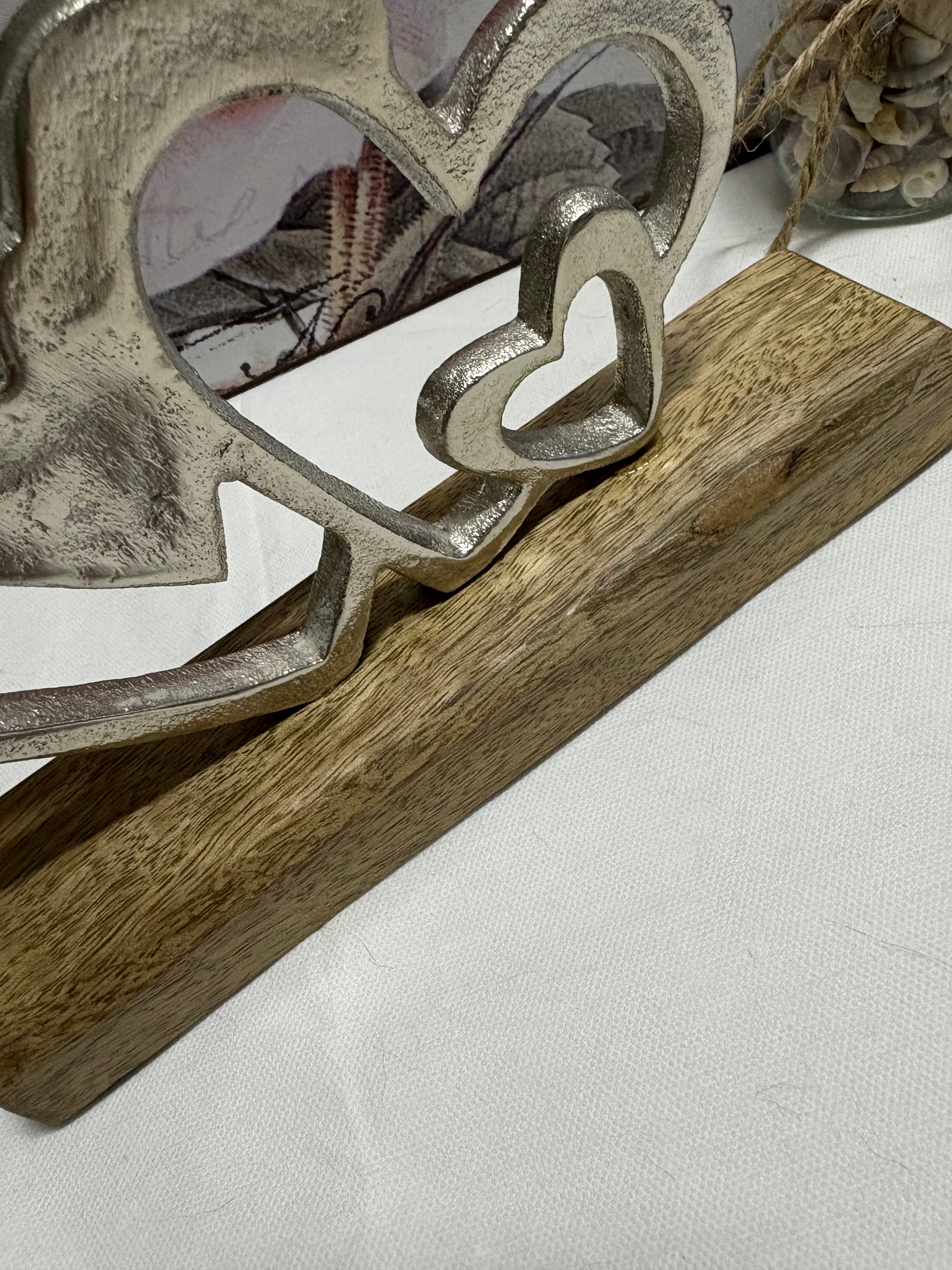 Aluminium Multi Graduated Heart Ornament On Block, 16cm