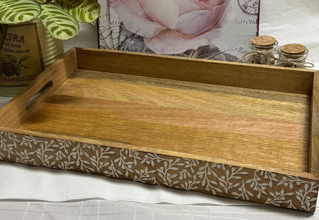 Flower Design Decorative Wooden Tray, 45cm