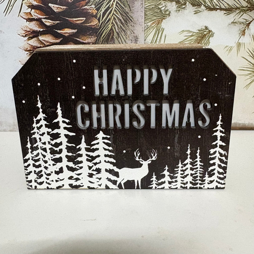 Happy Christmas Wooden LED Block Sign Ornament