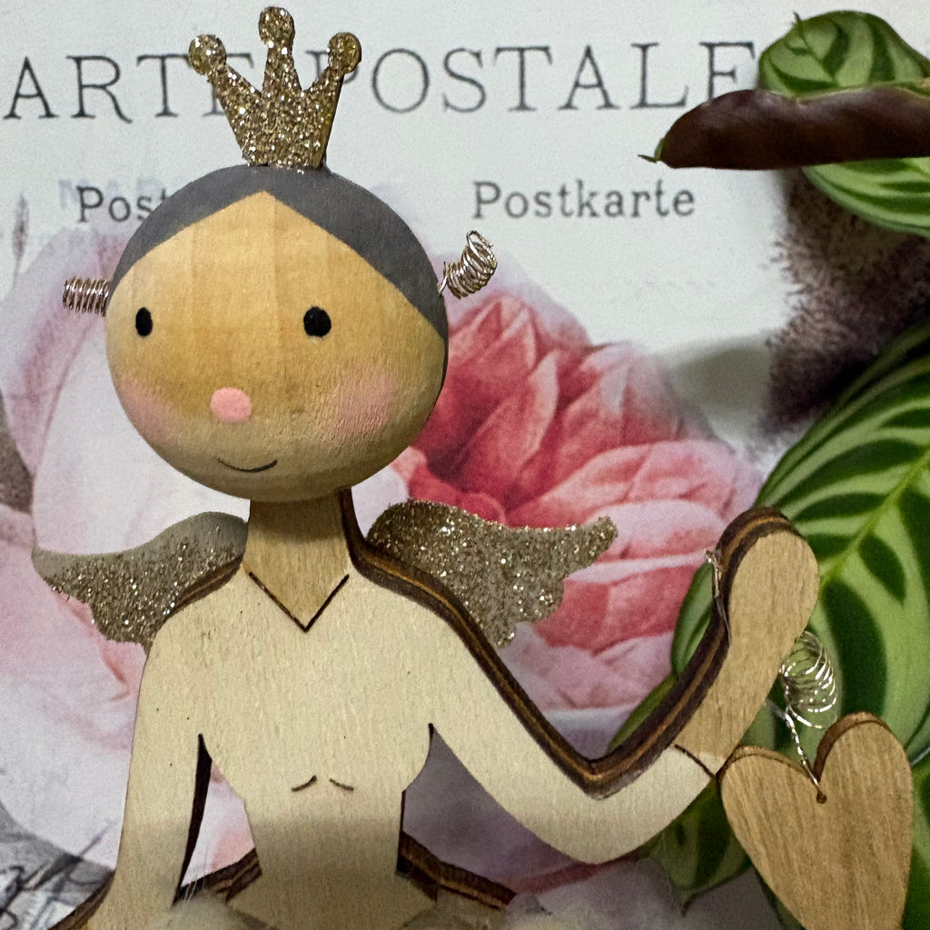 Standing Wooden Fairy with Heart Ornament