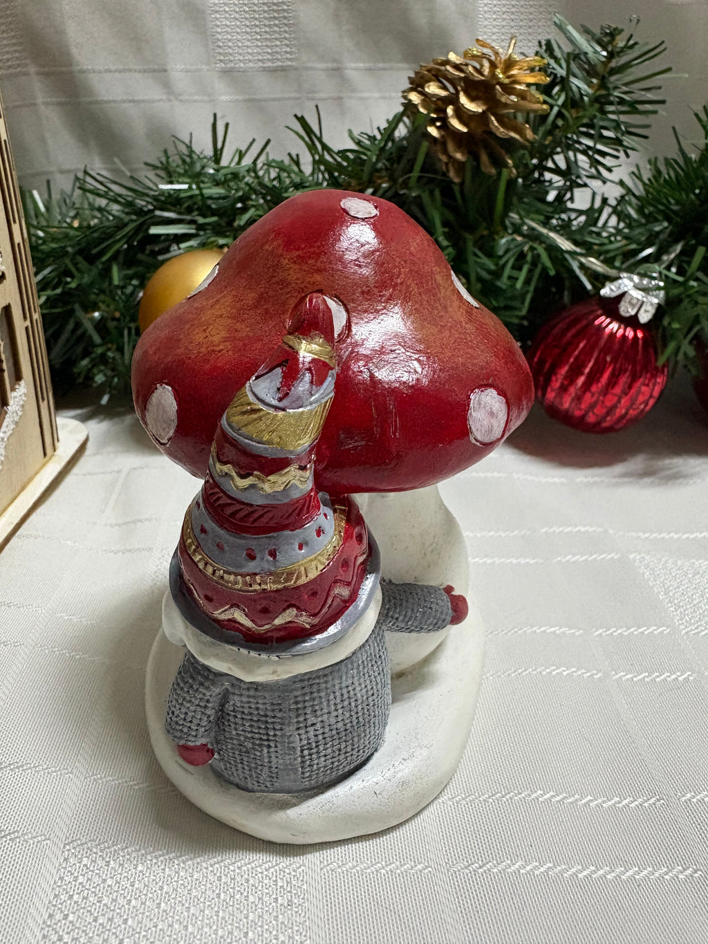 Santa with Toadstool Resin T Light Holder Ornament