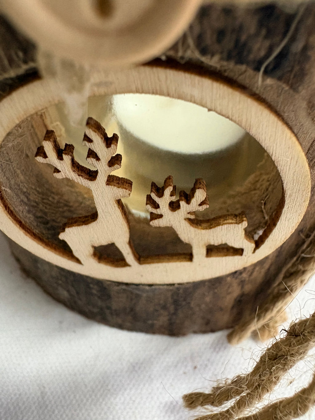 Bark Candle Holder with Deer or Cherub Cutout Design