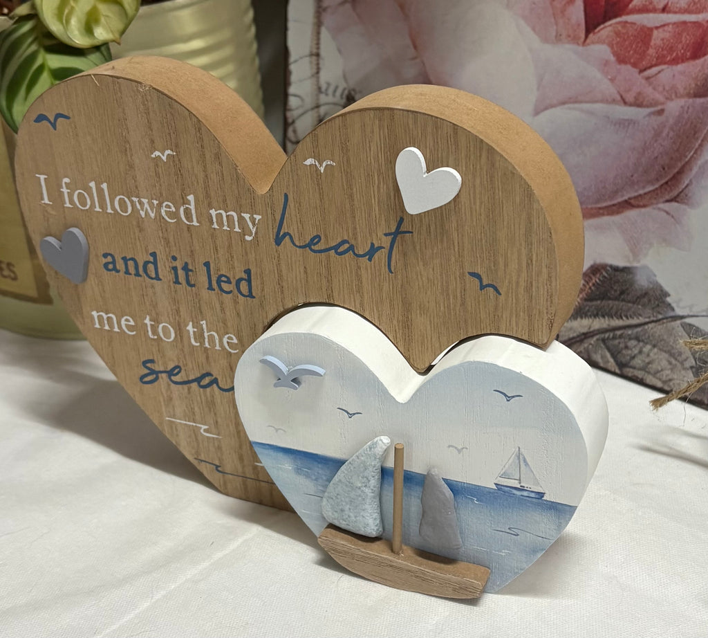 Wooden Heart Coastal Pebble 3D Ornament, 22cm