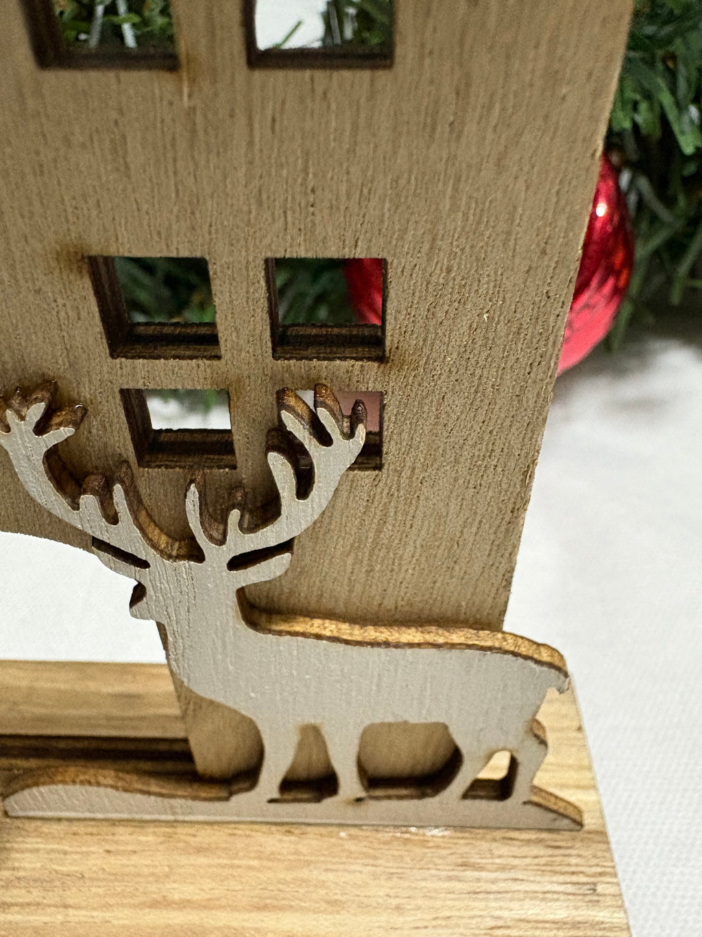 Neutral Wooden House, Christmas Decoration, 18cm