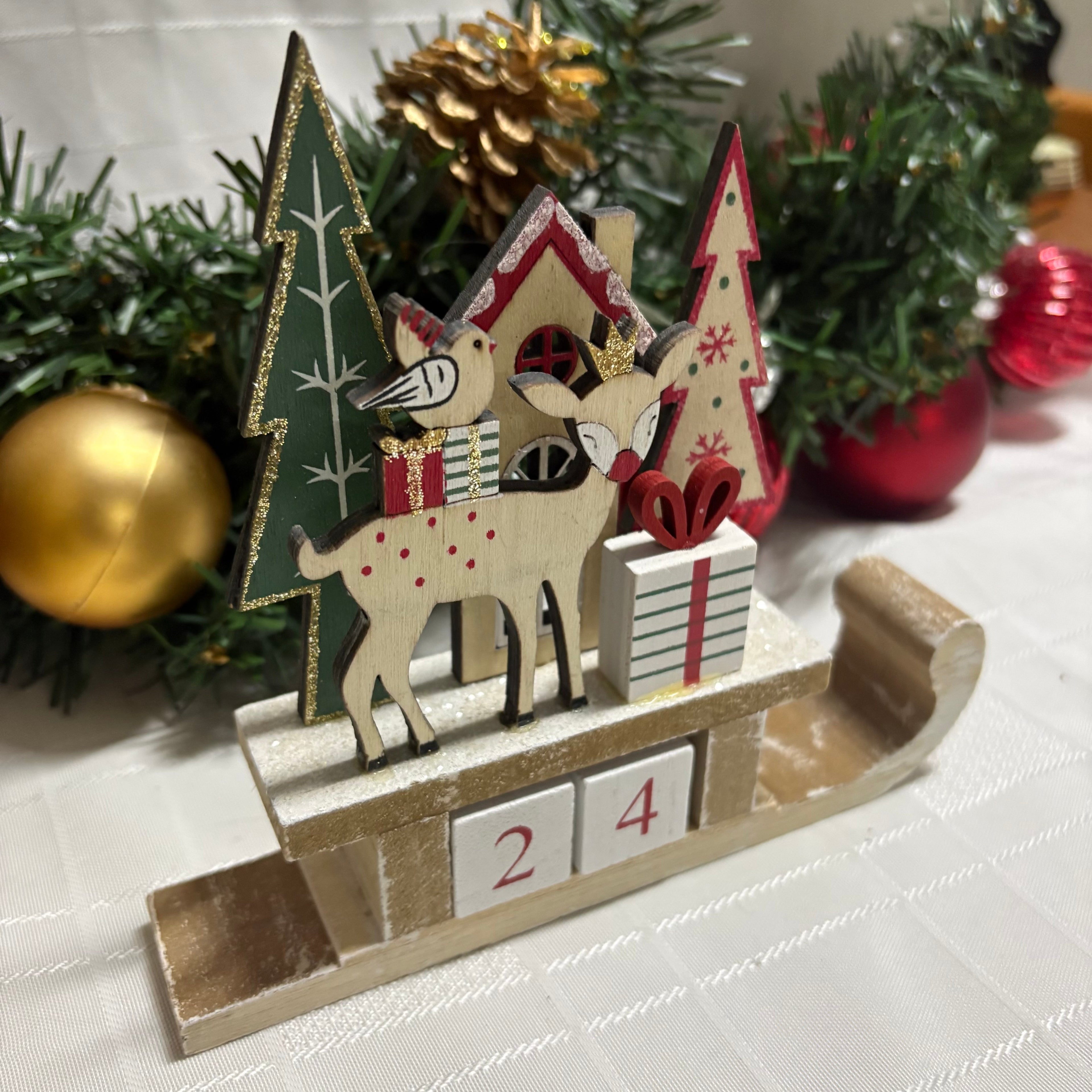 Sleigh Scene Wooden Re-useable Advent Calendar