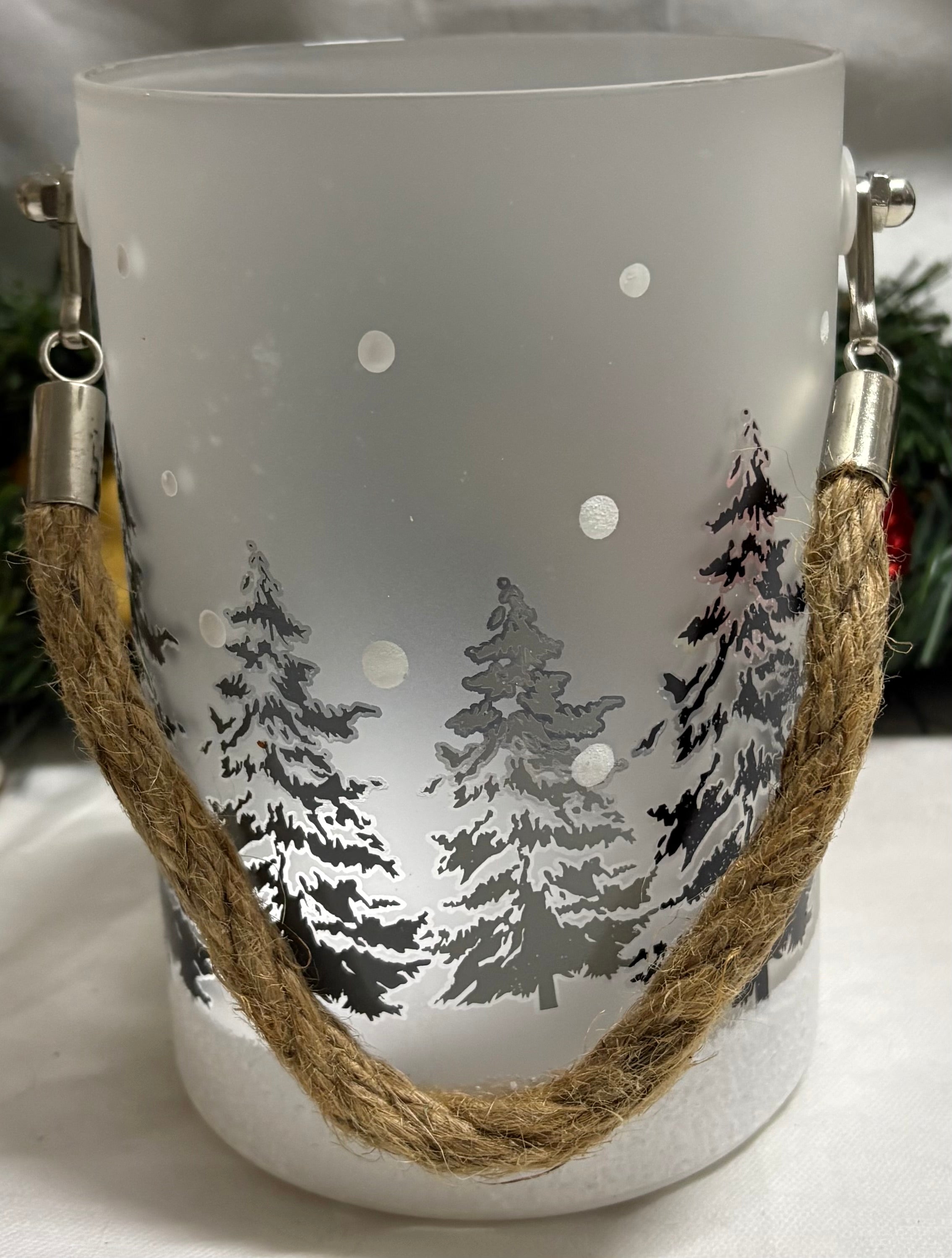 Light Up LED Forest Hanging Glass Lantern