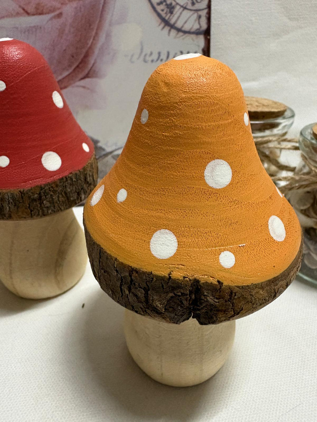 Set of 3 x Colourful Wooden Mushrooms, 10cm - 3 Colours