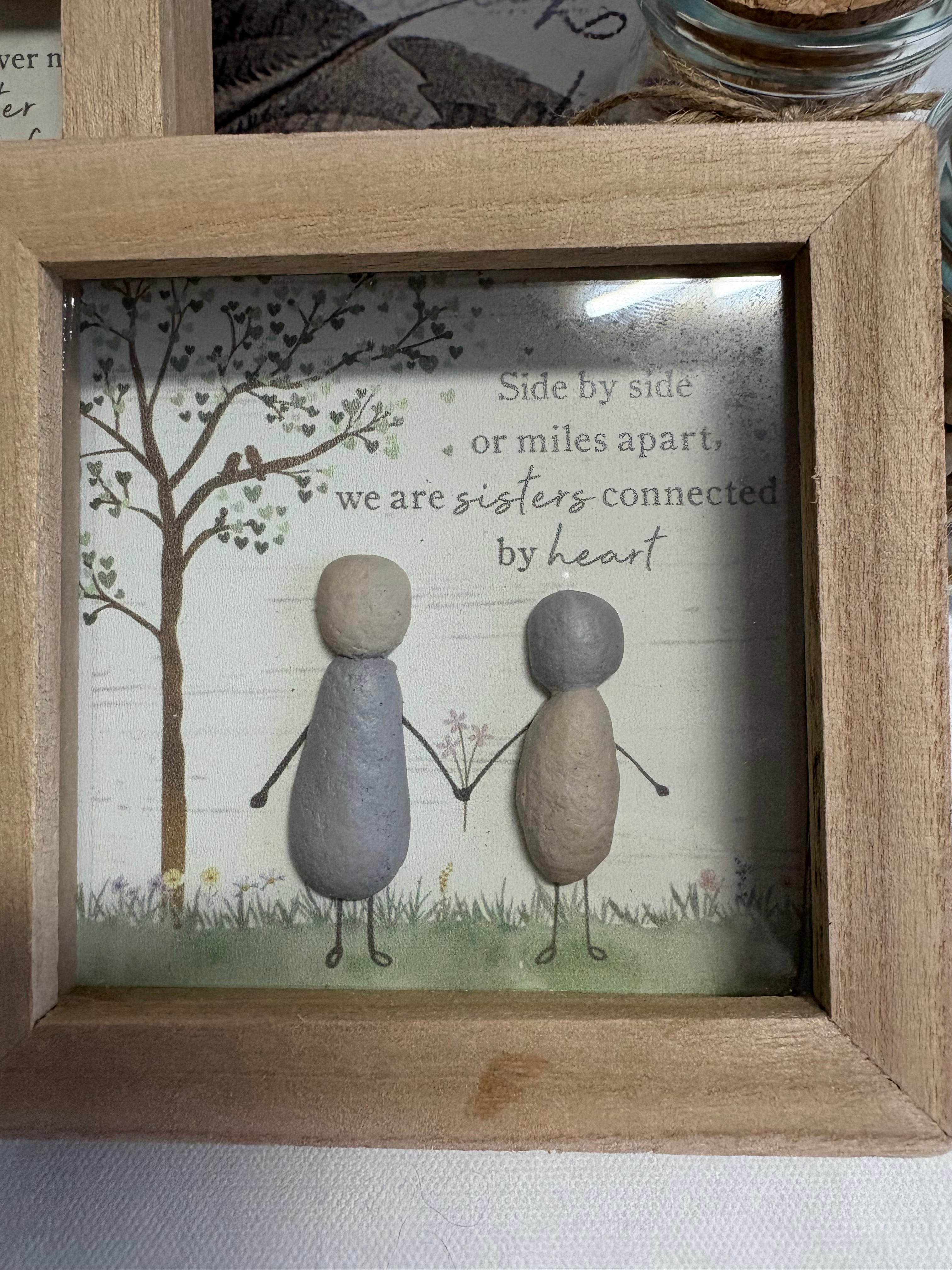 Pair of Wooden Pebble Sister Plaques, 12cm
