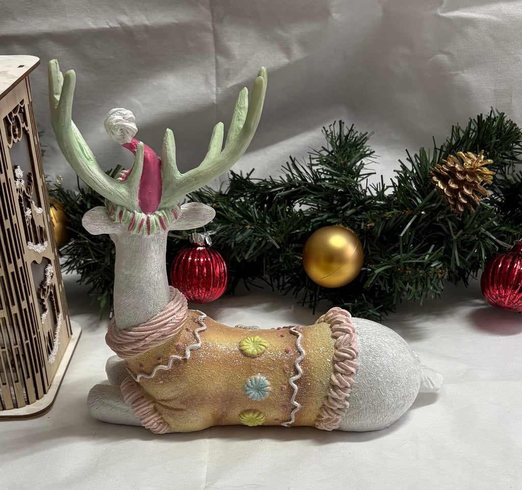 Pastel Large Resin Christmas Resting Stag Ornament