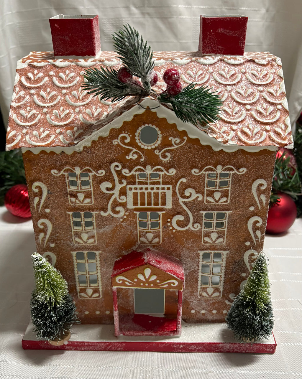 Metal Gingerbread House Christmas Ornament with door