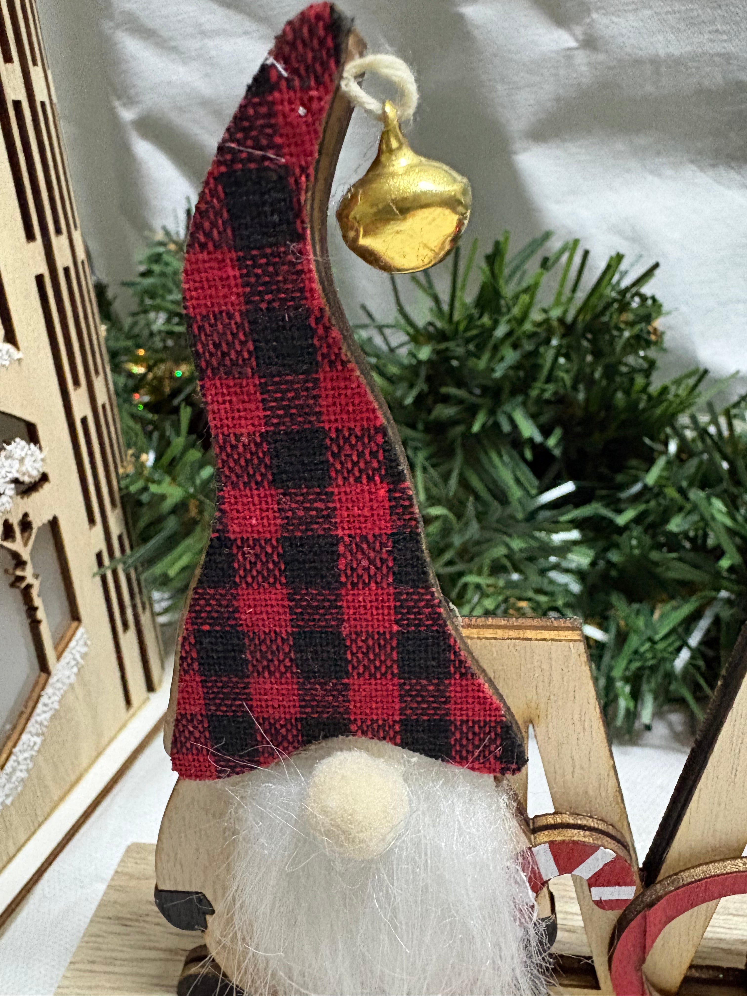 Merry Christmas Tartan Hat Gonk Wooden Sign