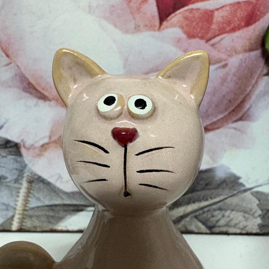 Pink Daisy Cat Ceramic Ornament - 13cm