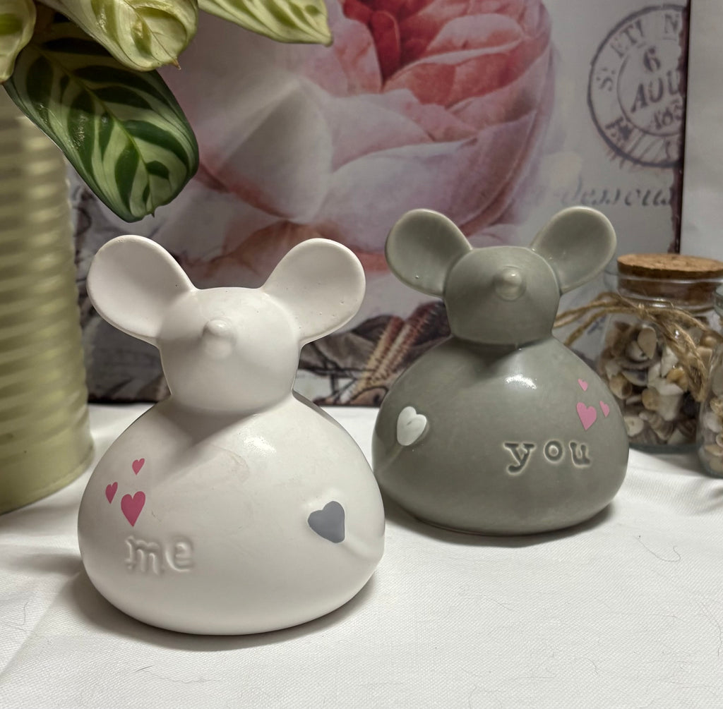 Pair of Me & You Ceramic Mice Ornaments