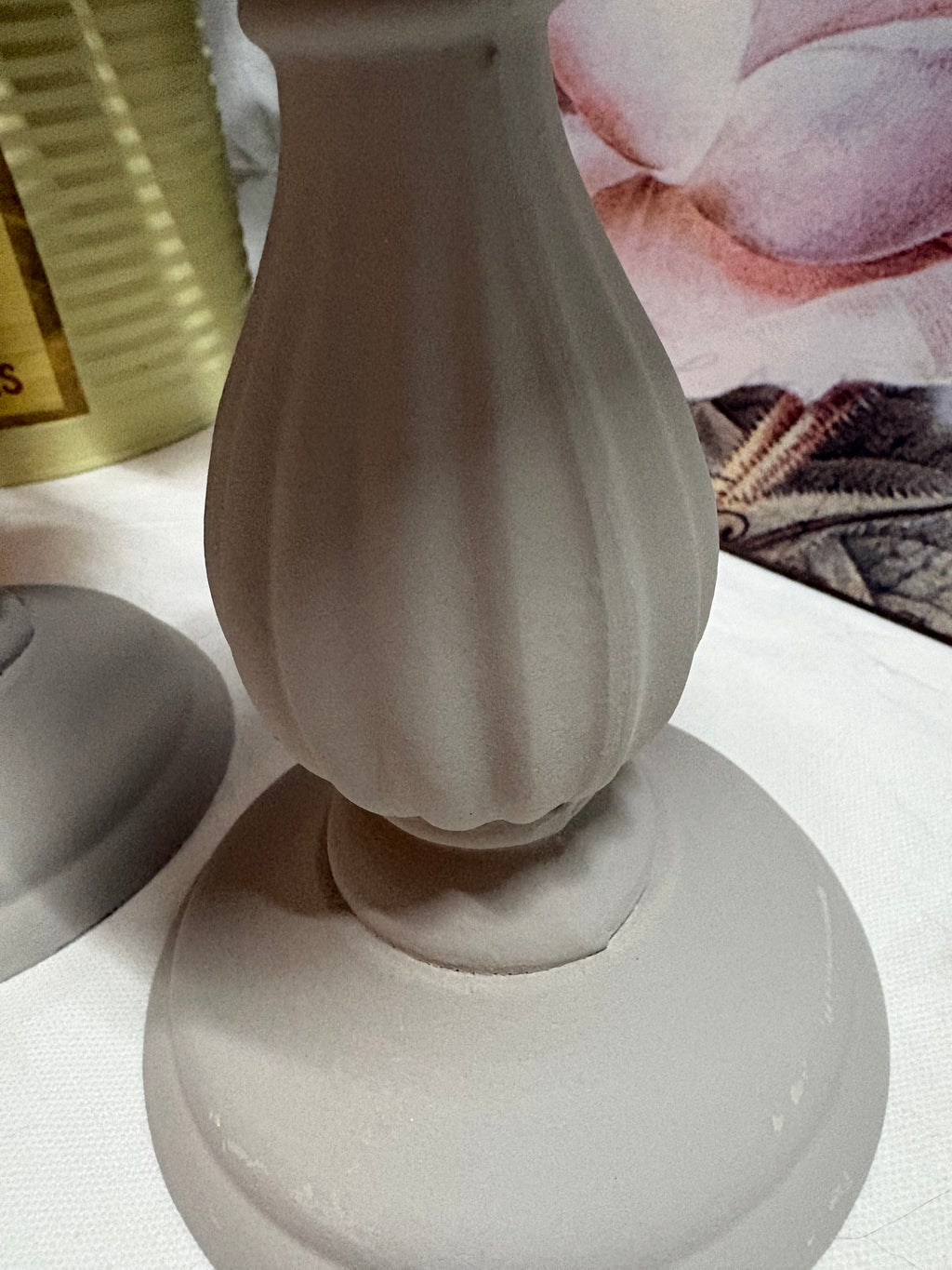 Pair of Ornate Chunky Grey T Light Holders