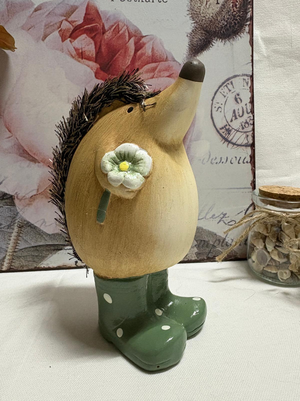 Hedgehog In Wellies With Flower Figure Ornament