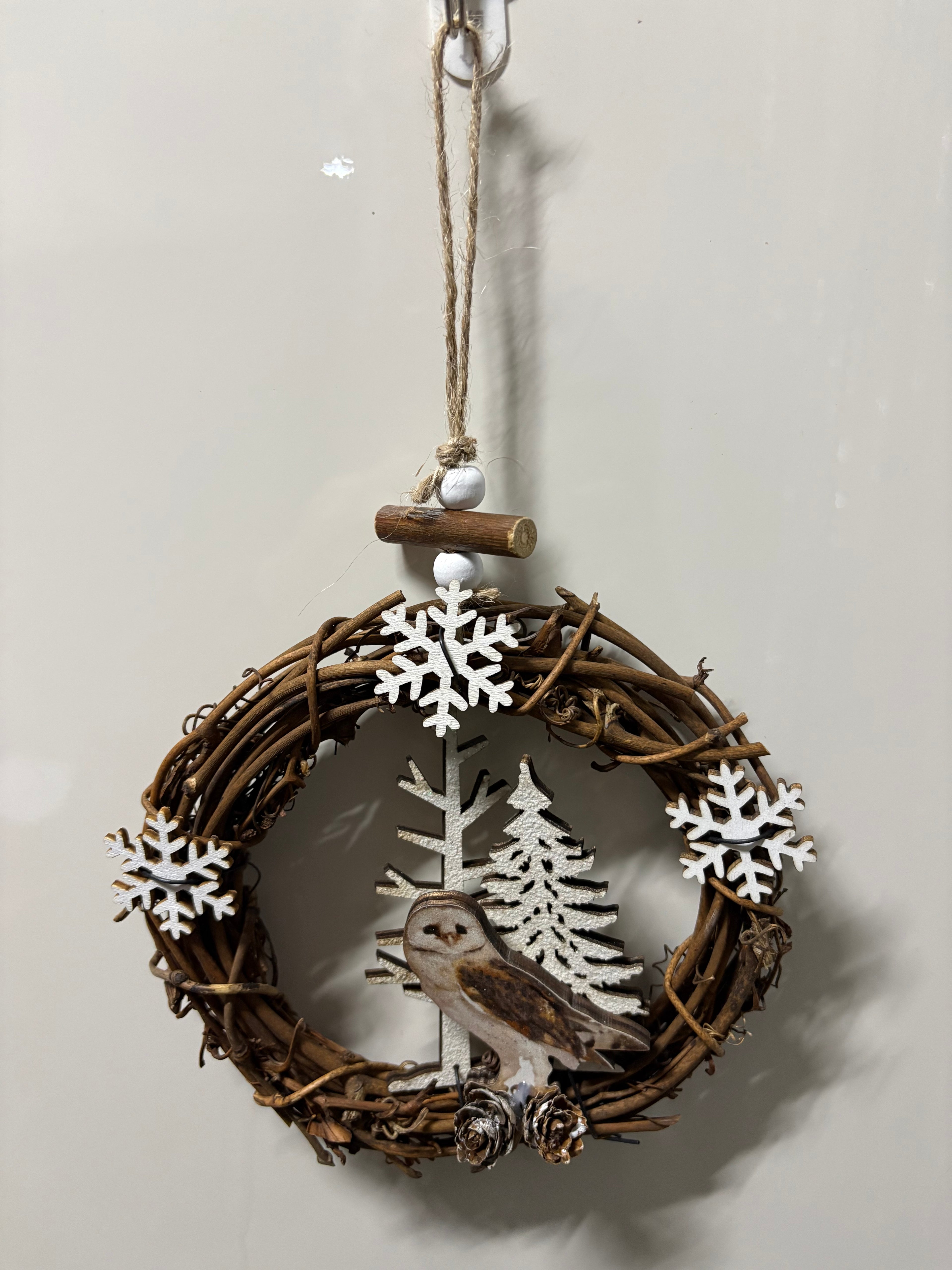White Winged Owl Mini Hanging Wreath - 2 Designs