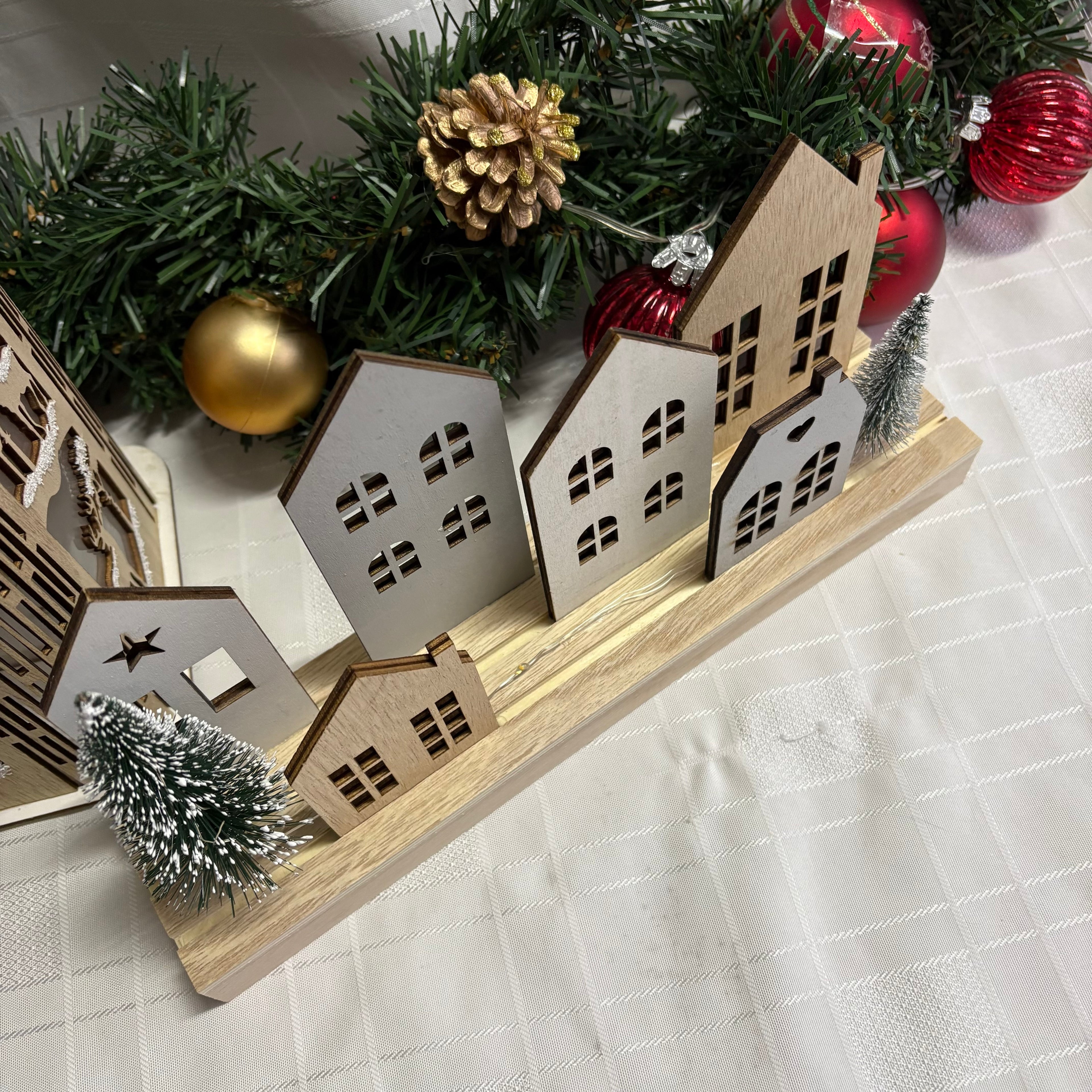 Large Light Up LED Wooden House & Tree Scene