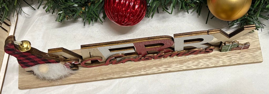 Merry Christmas Tartan Hat Gonk Wooden Sign