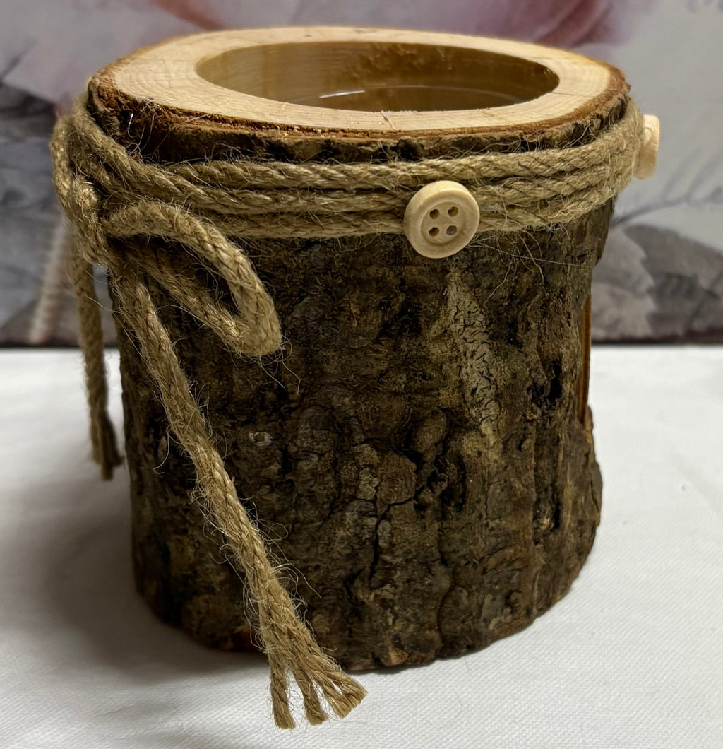 Bark Candle Holder with Deer or Cherub Cutout Design