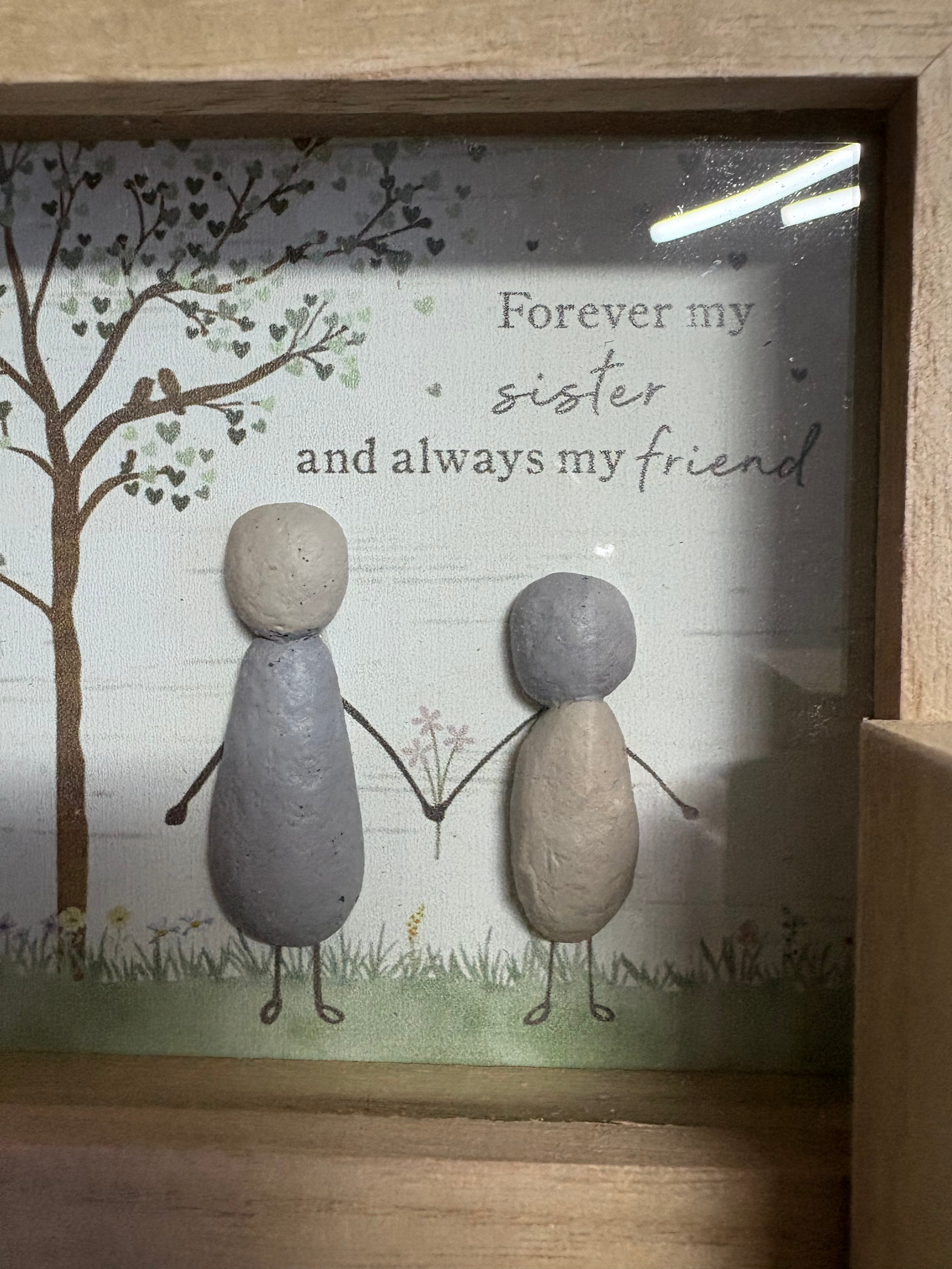 Pair of Wooden Pebble Sister Plaques, 12cm