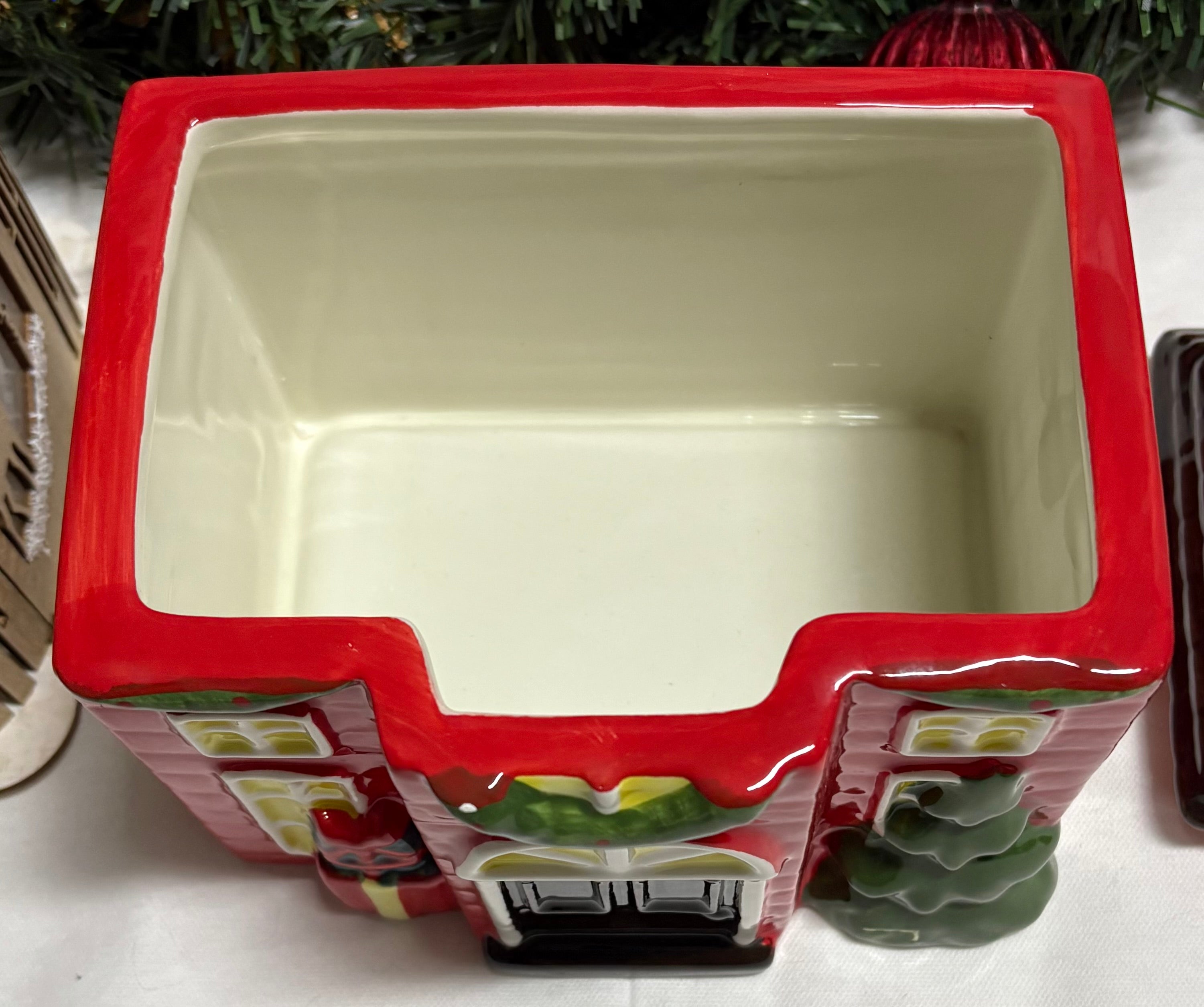 Red & Green Christmas Ceramic House Cookie Jar