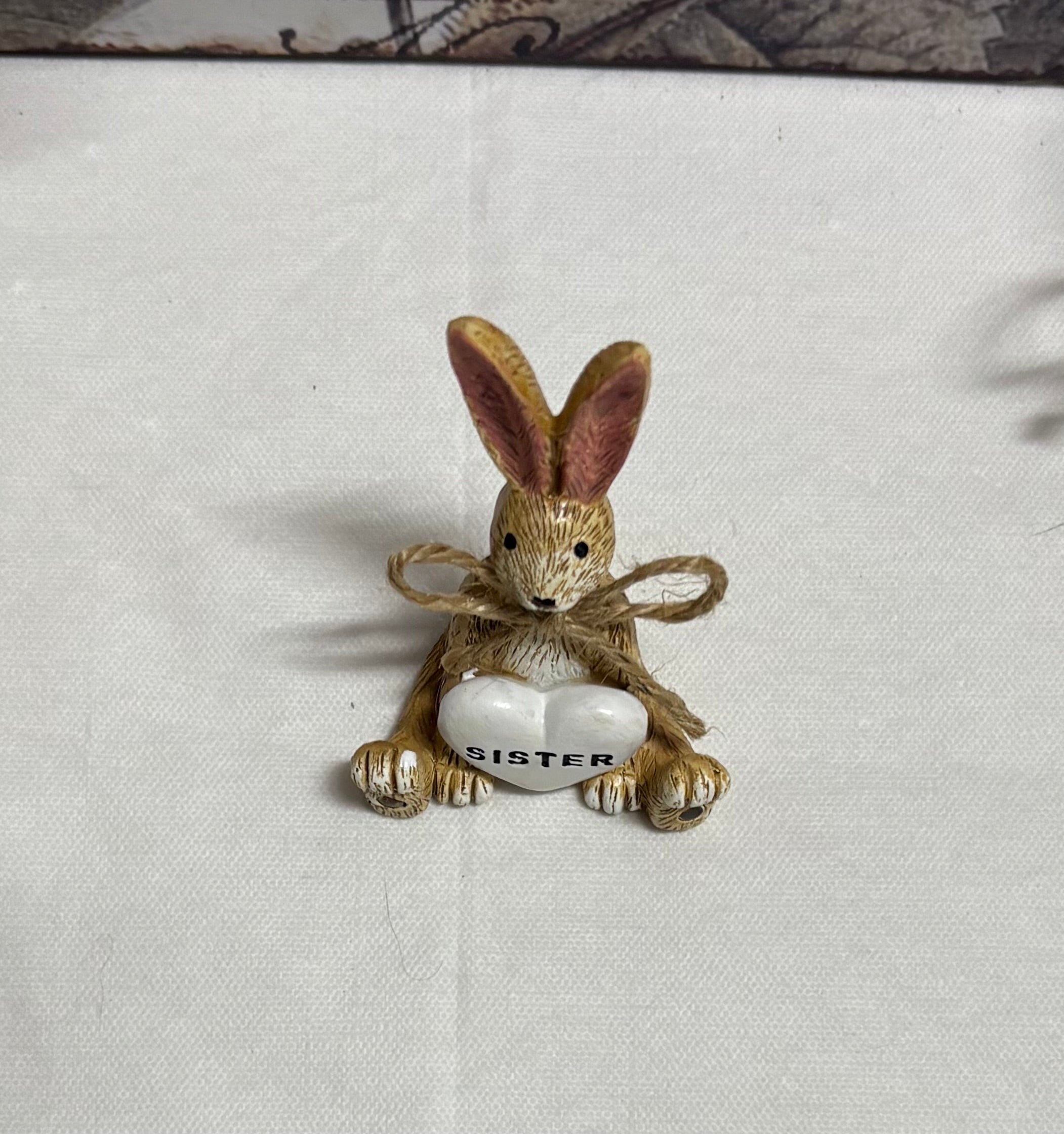 Sitting Brown Bunny with Sister Heart Figure Ornament