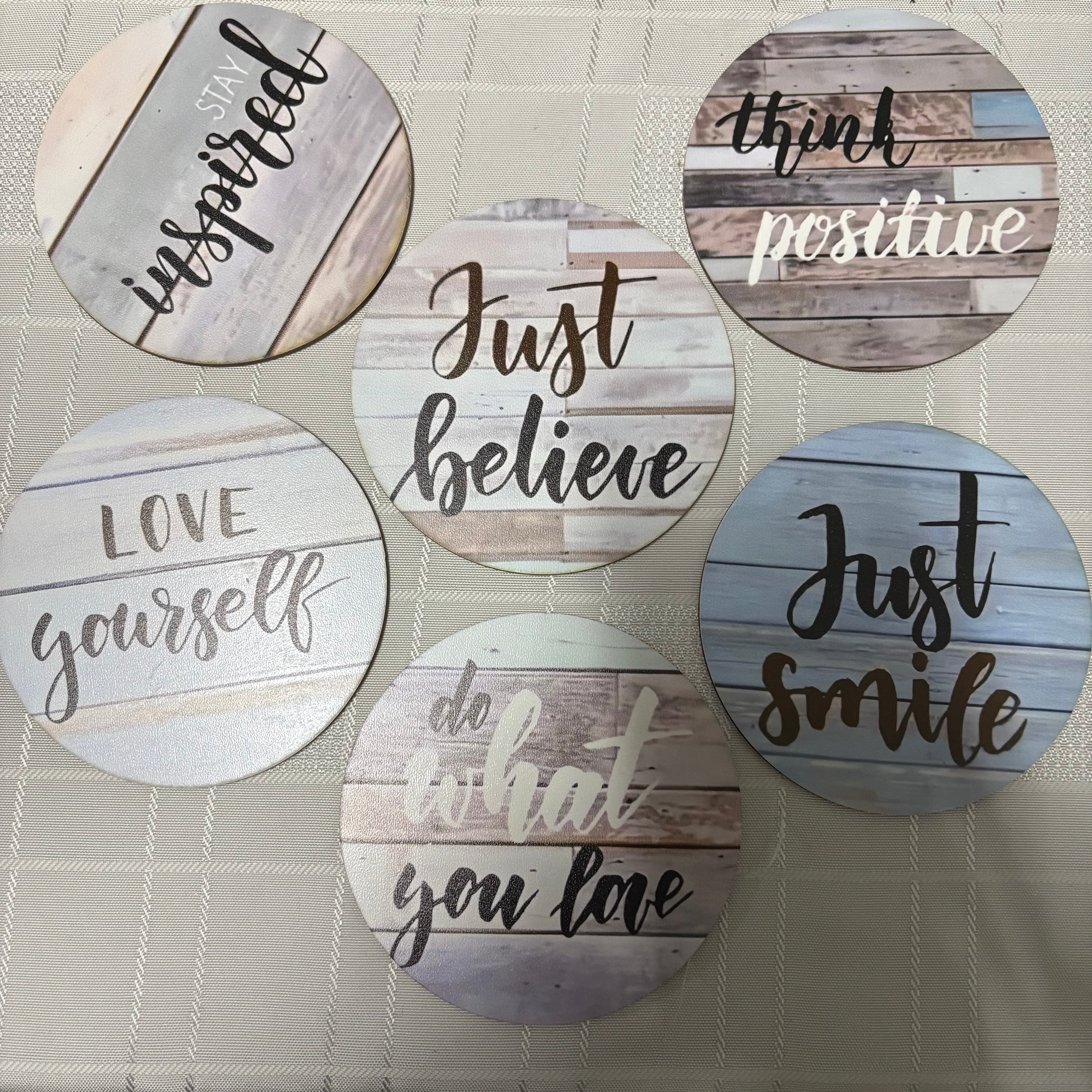 Set of 6 Wooden Inspirational Coastal Style Coasters