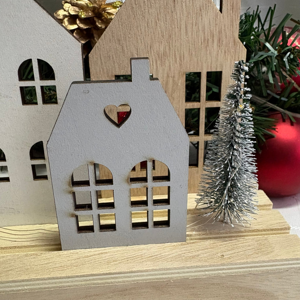 Large Light Up LED Wooden House & Tree Scene