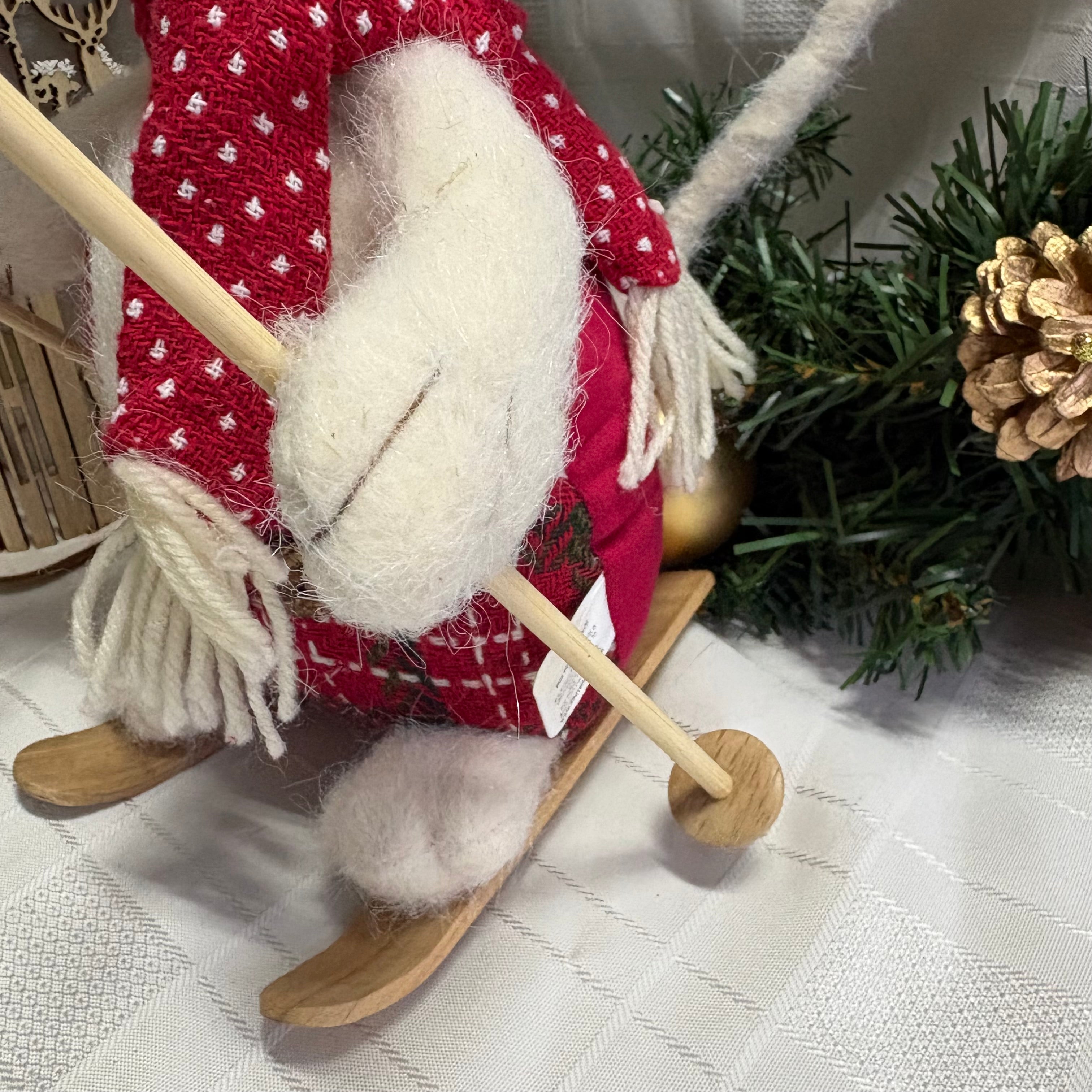 Skiing Mouse Soft Christmas Ornament - Green or Red Scarf