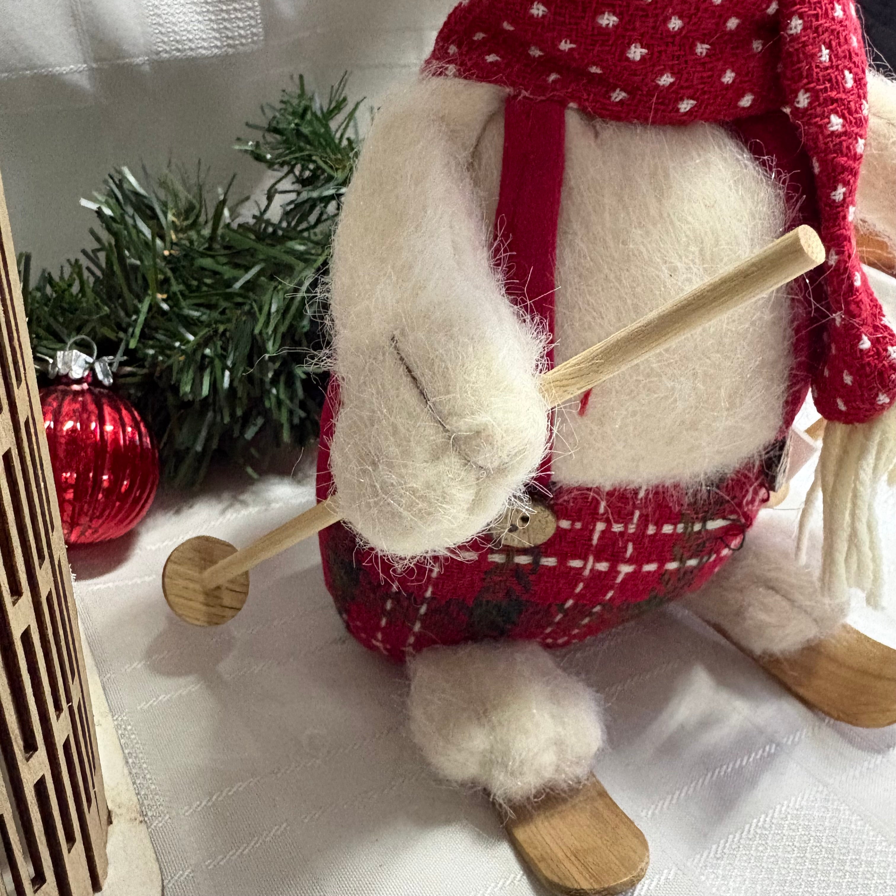 Skiing Mouse Soft Christmas Ornament - Green or Red Scarf