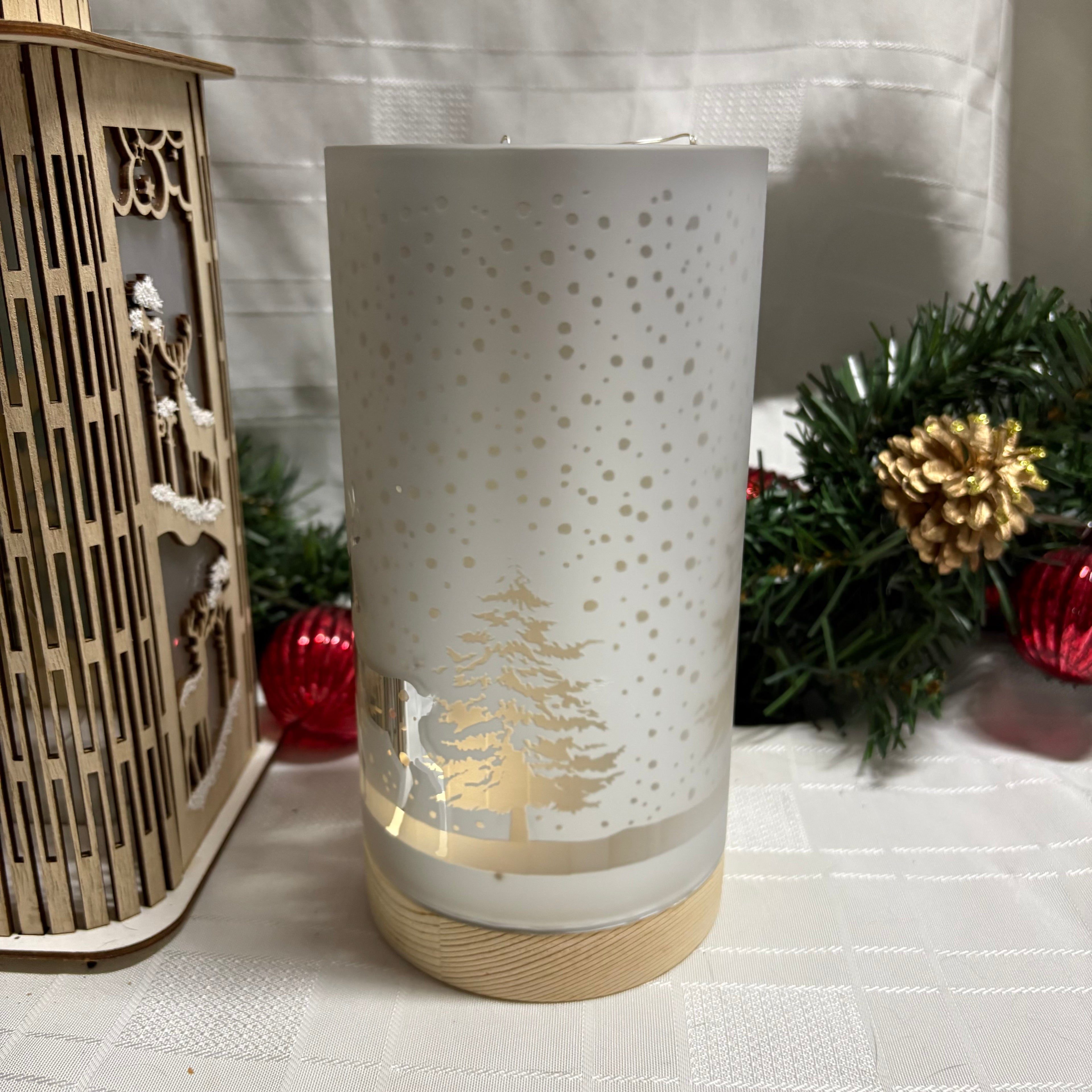 Large Glass LED Light Up Snow Scene Christmas Ornament - 20cm Festive Decoration