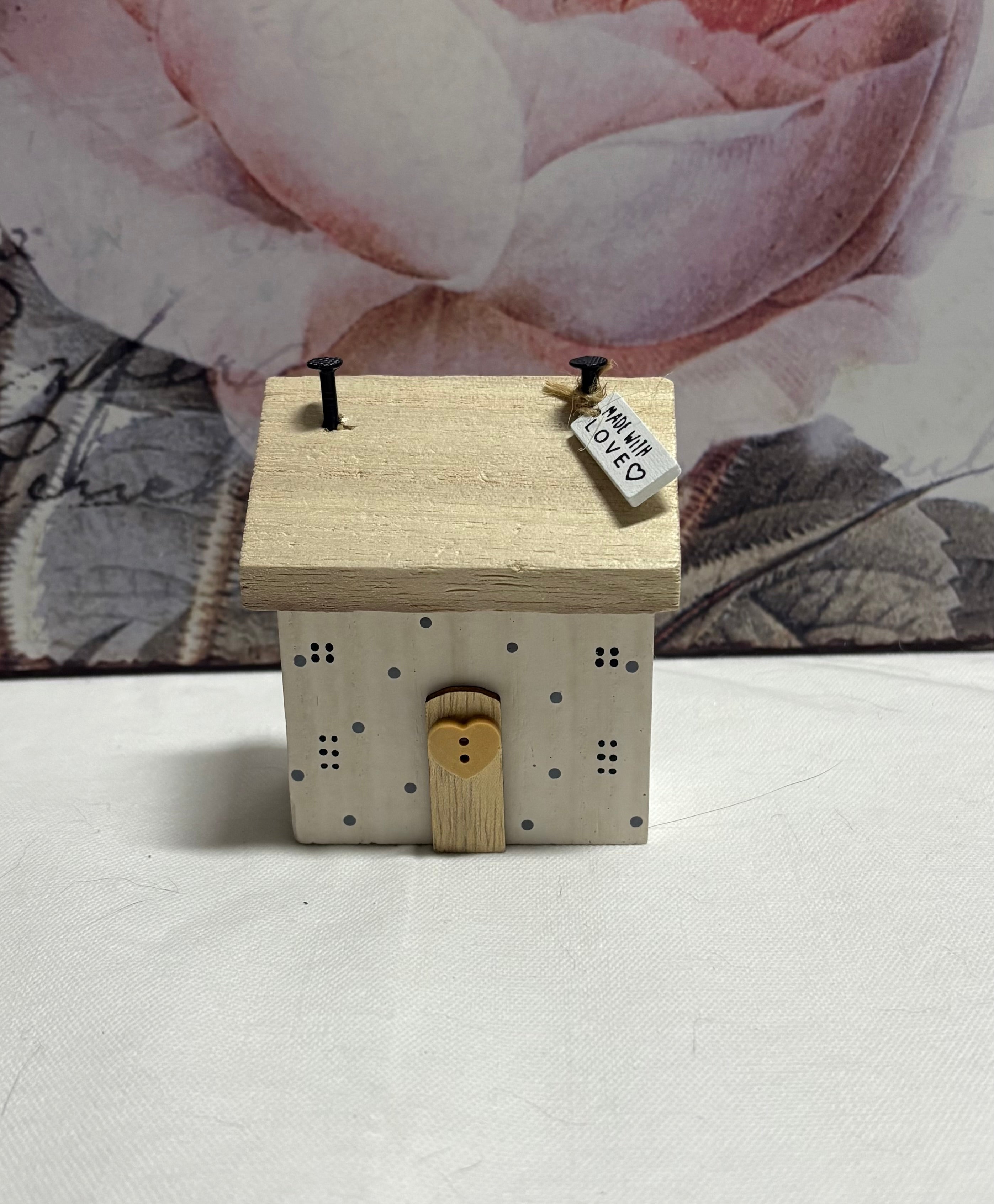 White Made with Love Wooden House Ornament, 8cm