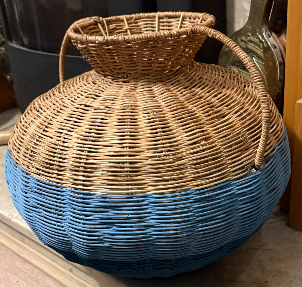 Blue Stripe Rattan Pot Vase With Handles