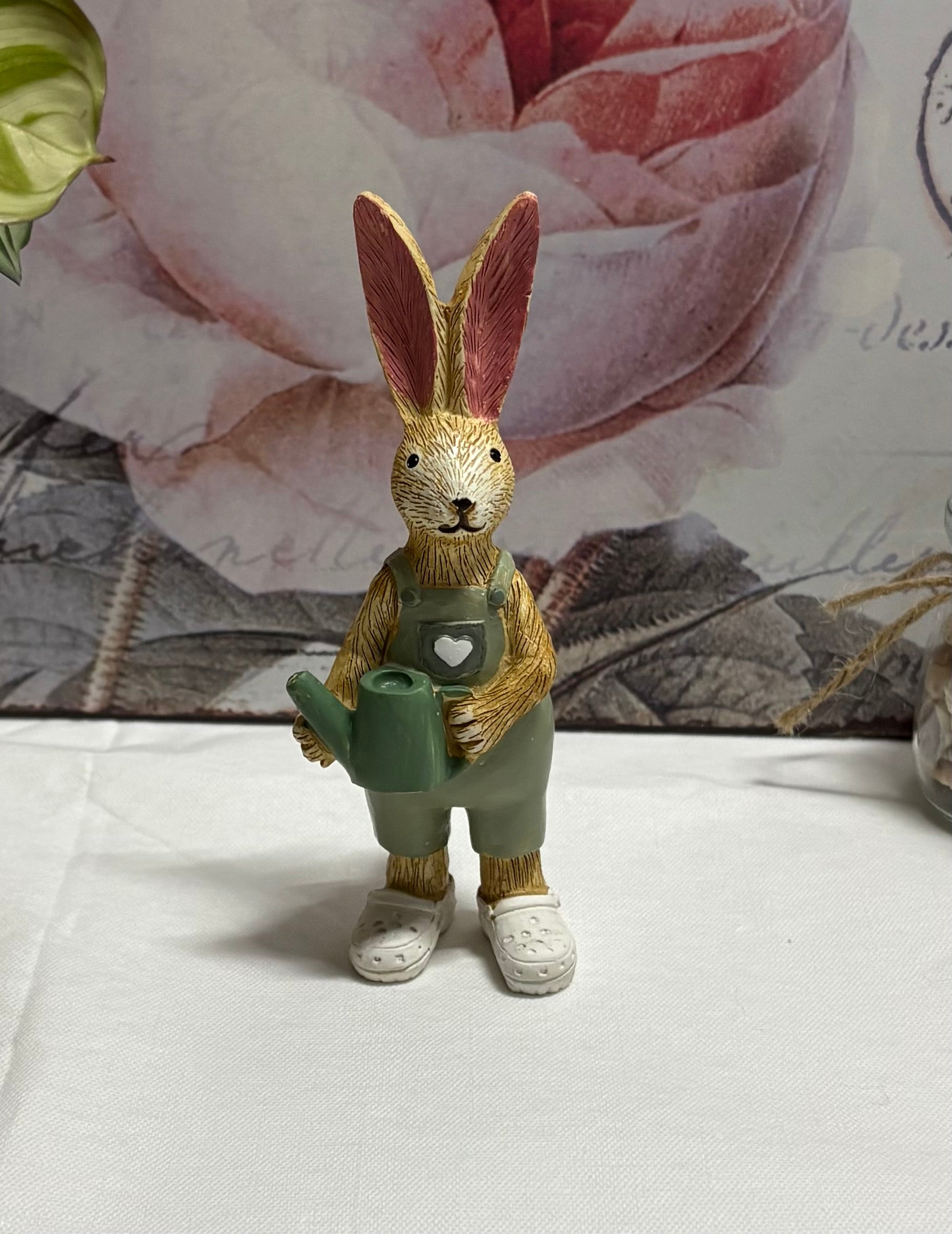Hand Painted Watering Can Bunny Resin Figure