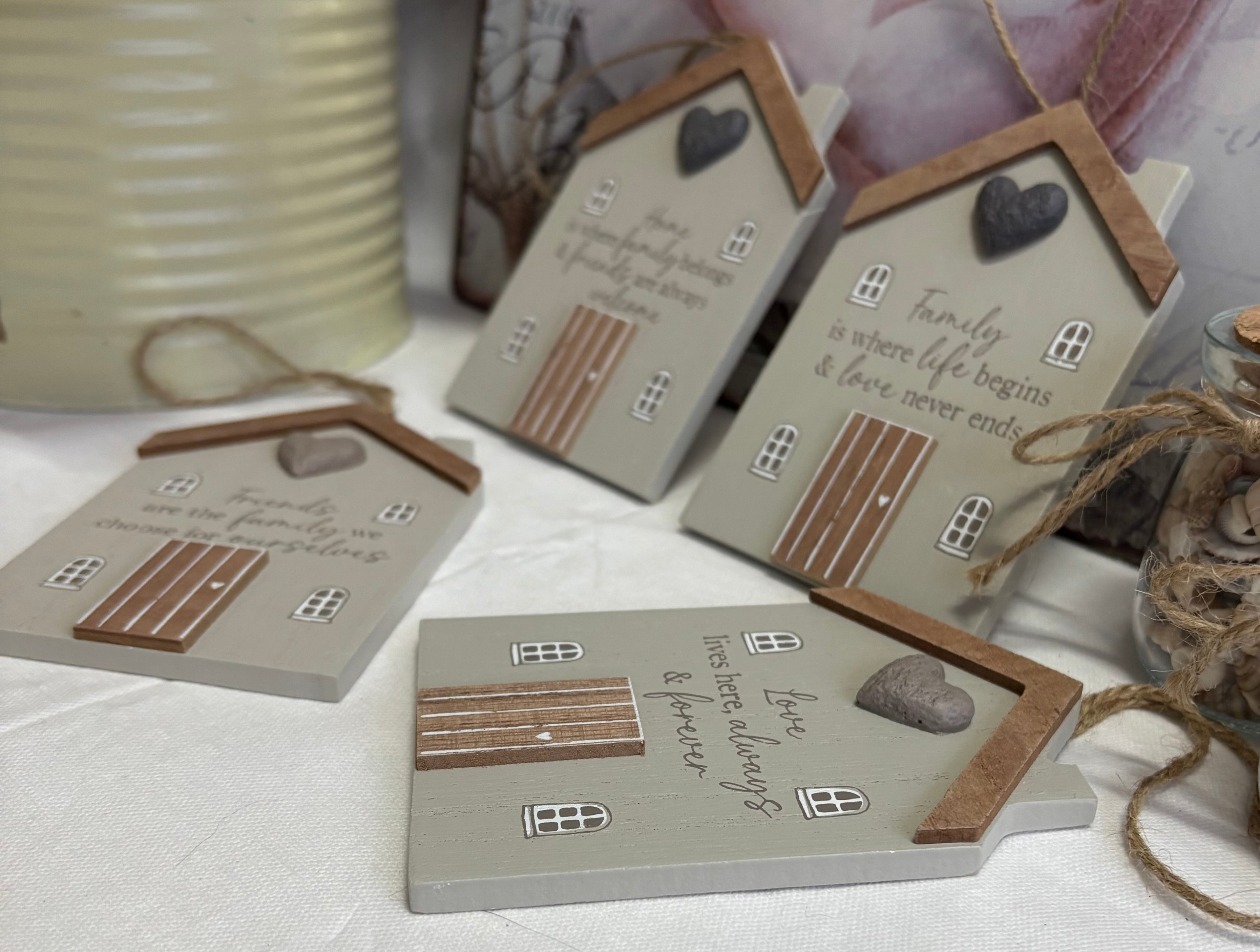 Set of 4 x Wooden House Hanger Ornaments, 12cm