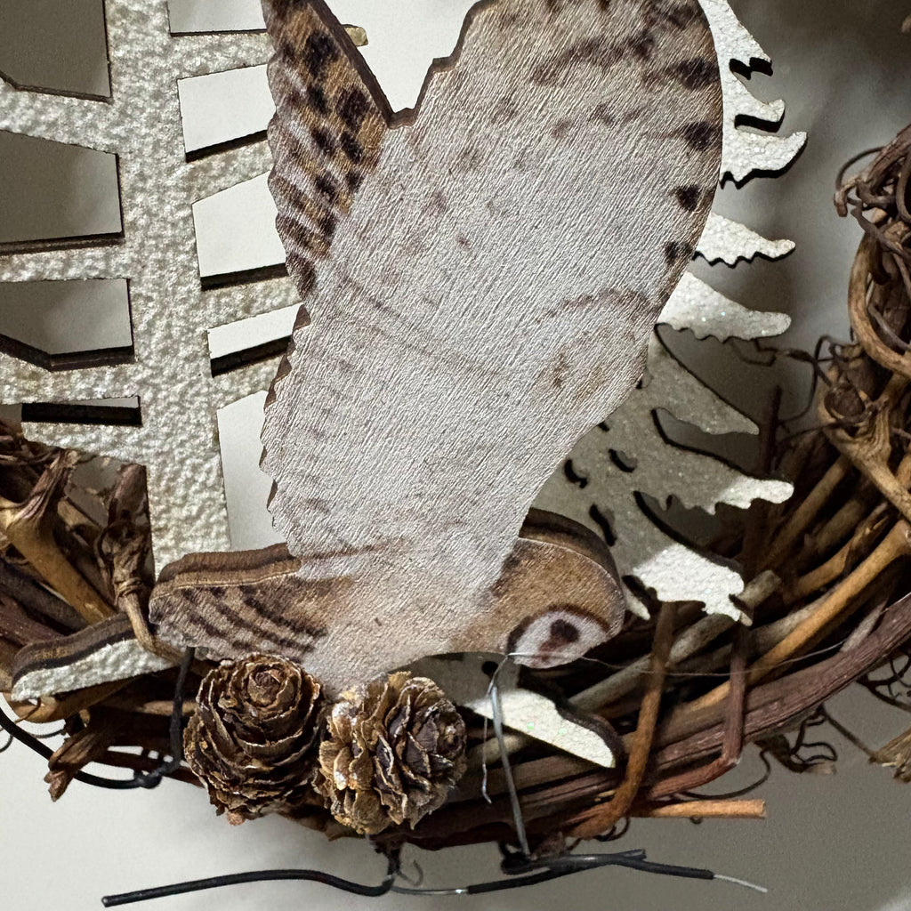 White Winged Owl Mini Hanging Wreath - 2 Designs