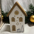 Ceramic & Wooden LED Light Up House Christmas Decoration - 2 Sizes