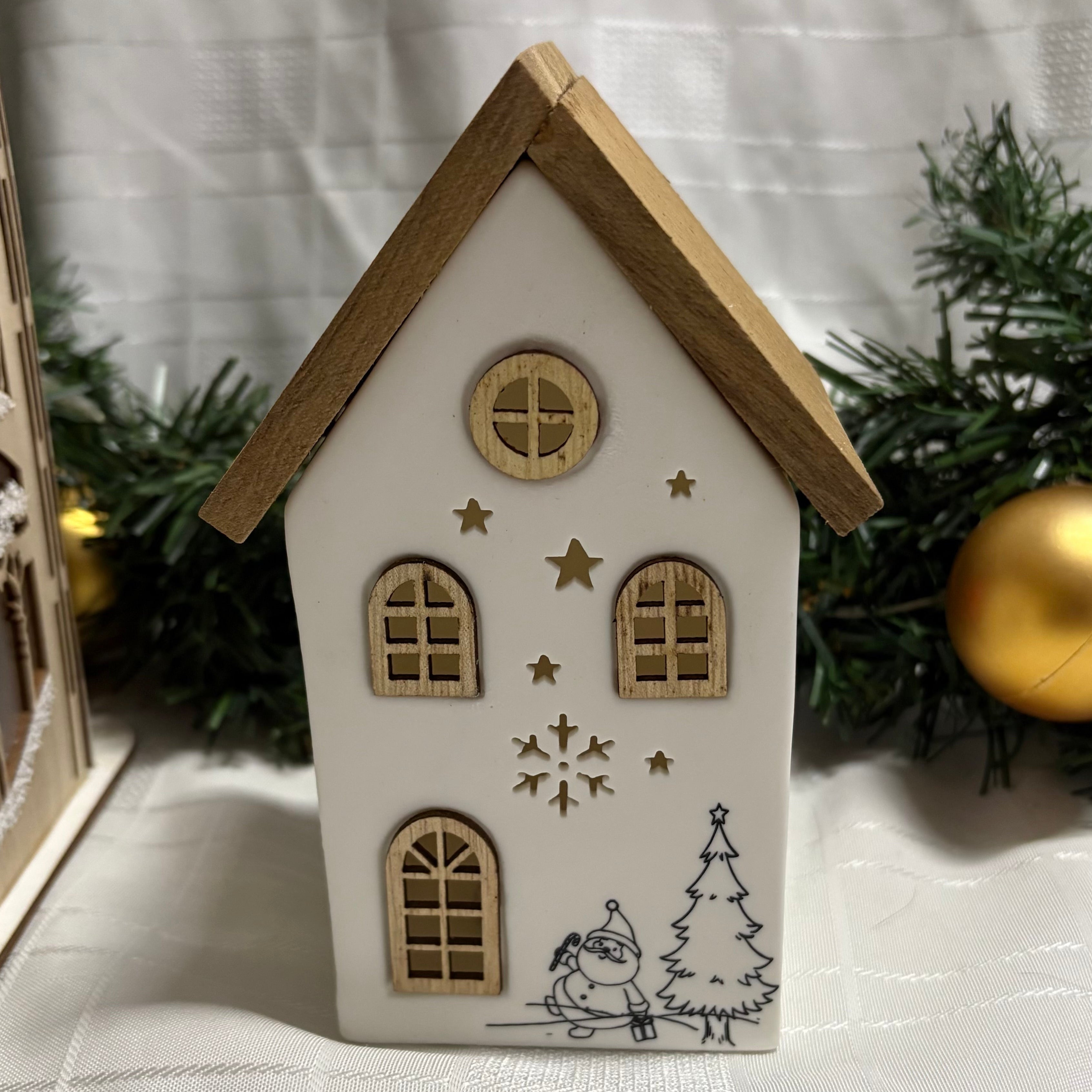 Ceramic & Wooden LED Light Up House Christmas Decoration - 2 Sizes