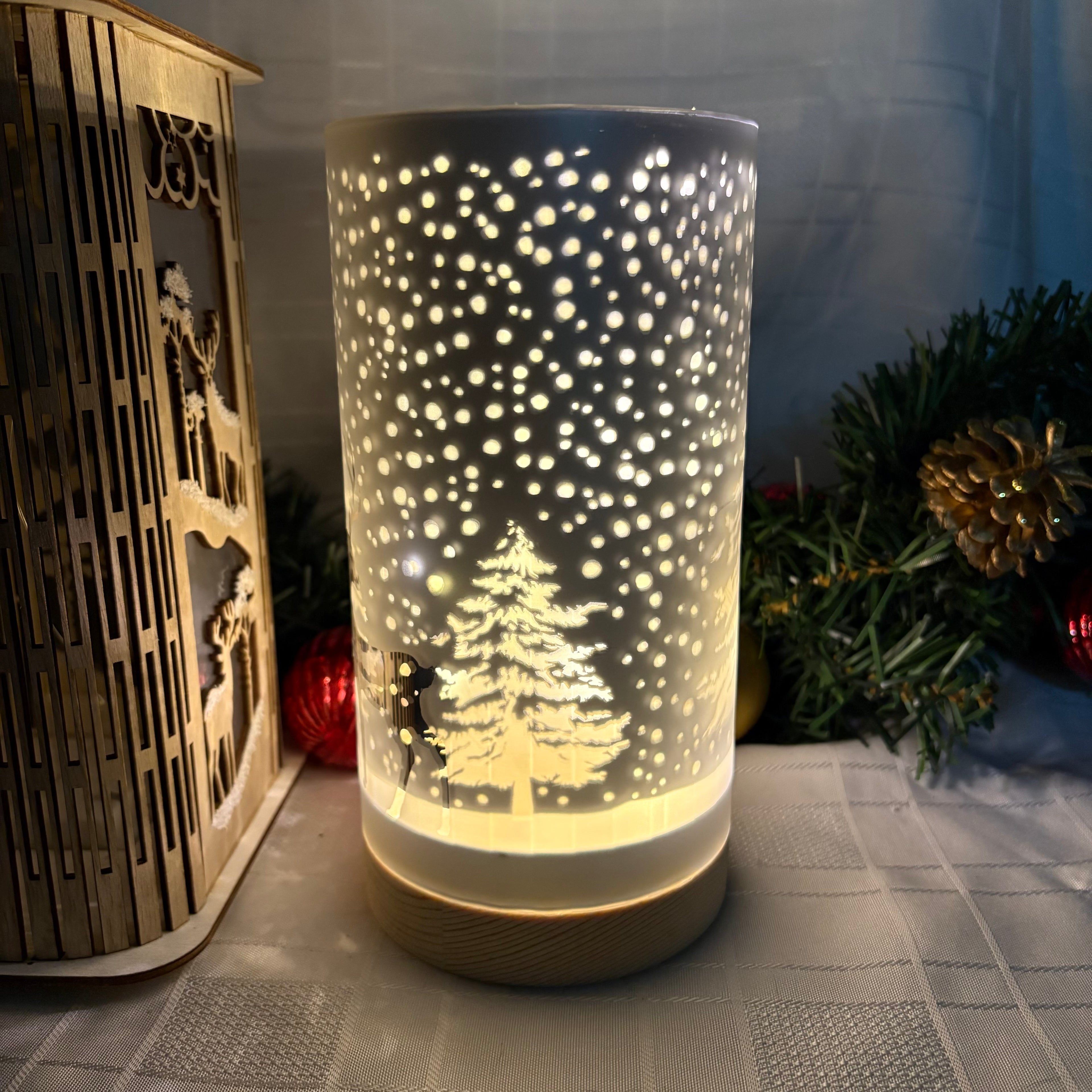 Large Glass LED Light Up Snow Scene Christmas Ornament - 20cm Festive Decoration