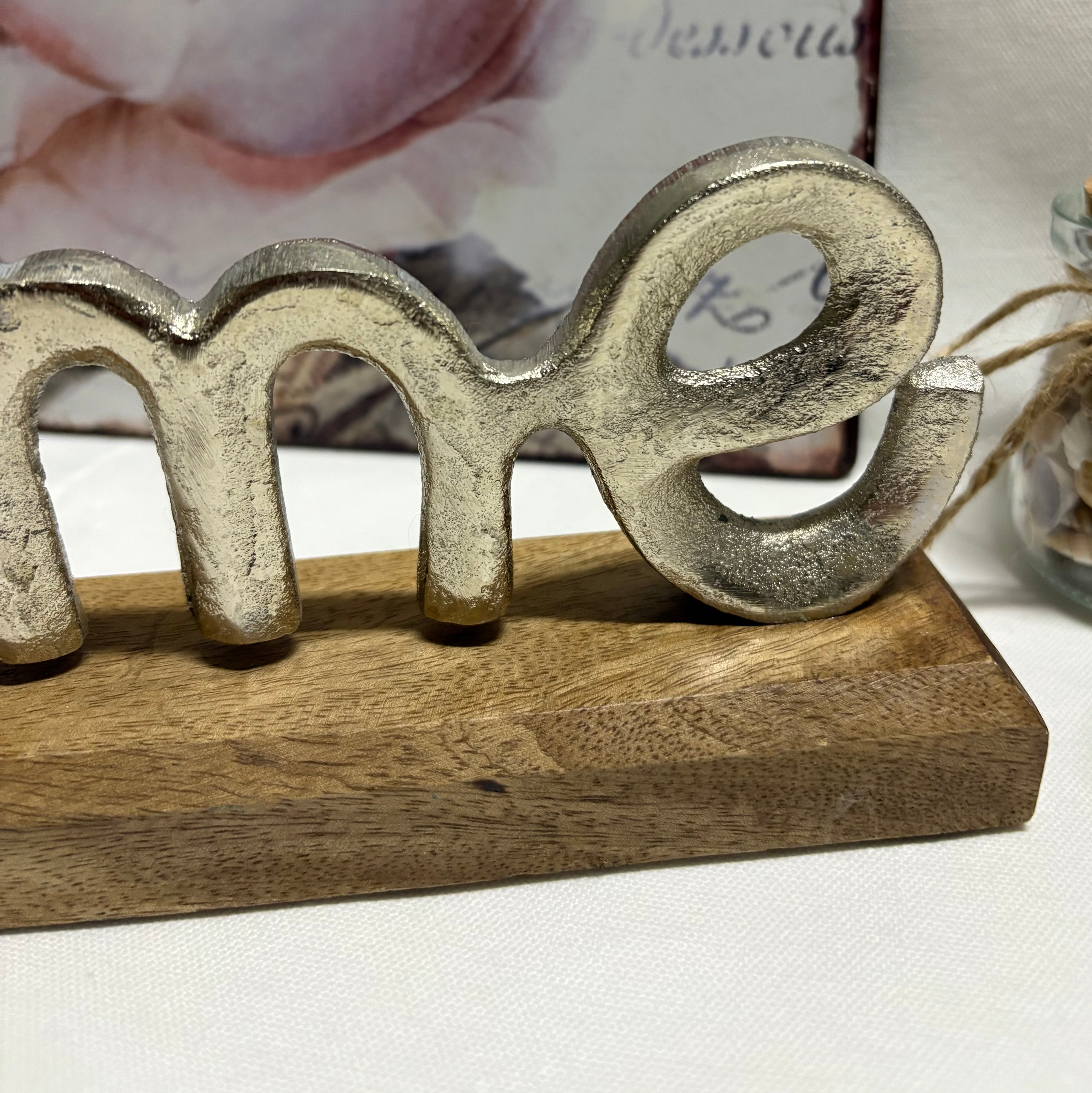 Home Metal Sign on Wooden Base