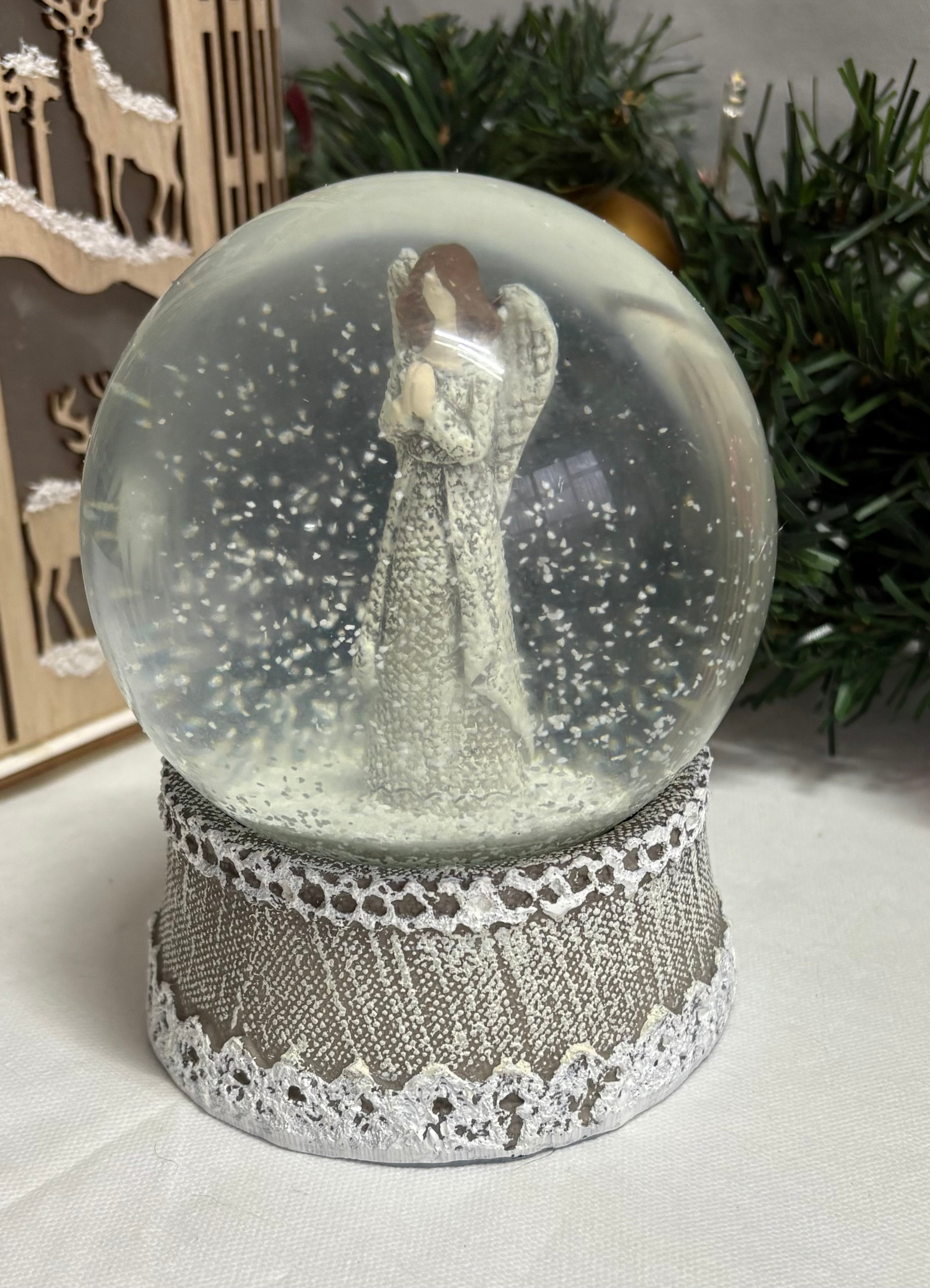 Beautiful Medium Sized Angel with Lace Base Snow Globe
