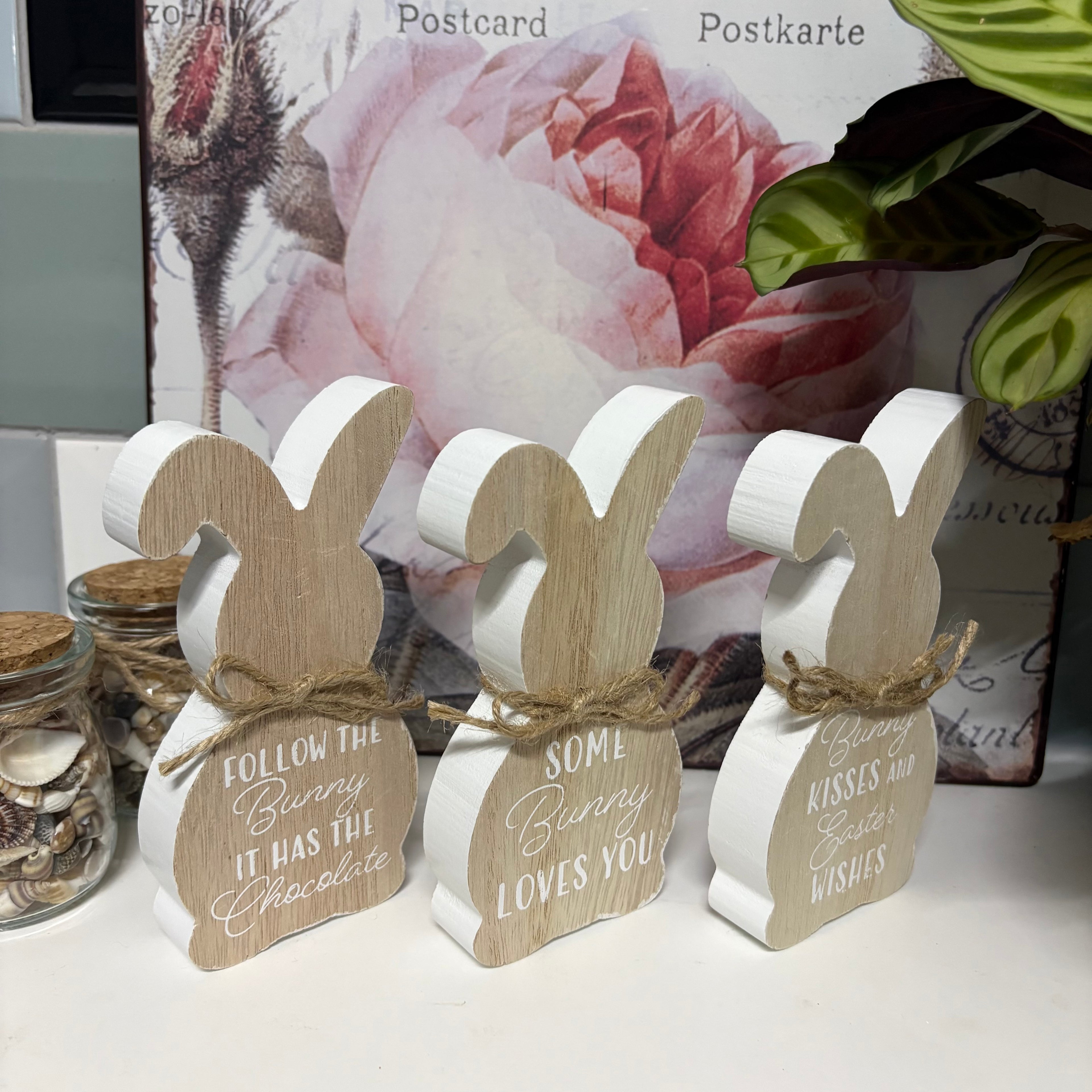 Set of 3 x Wooden Bunny Ornaments
