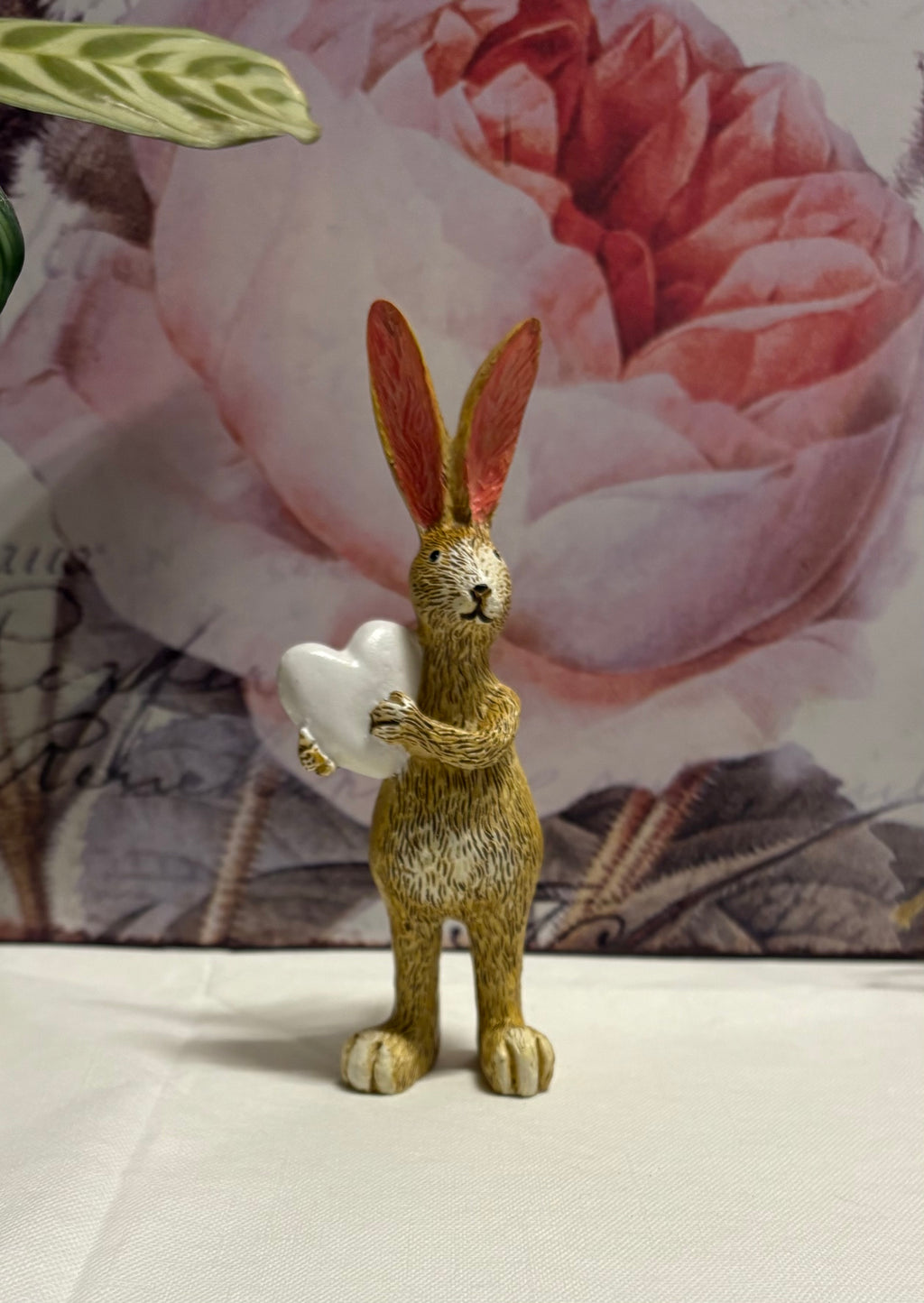 Standing White Heart Bunny Resin Figure