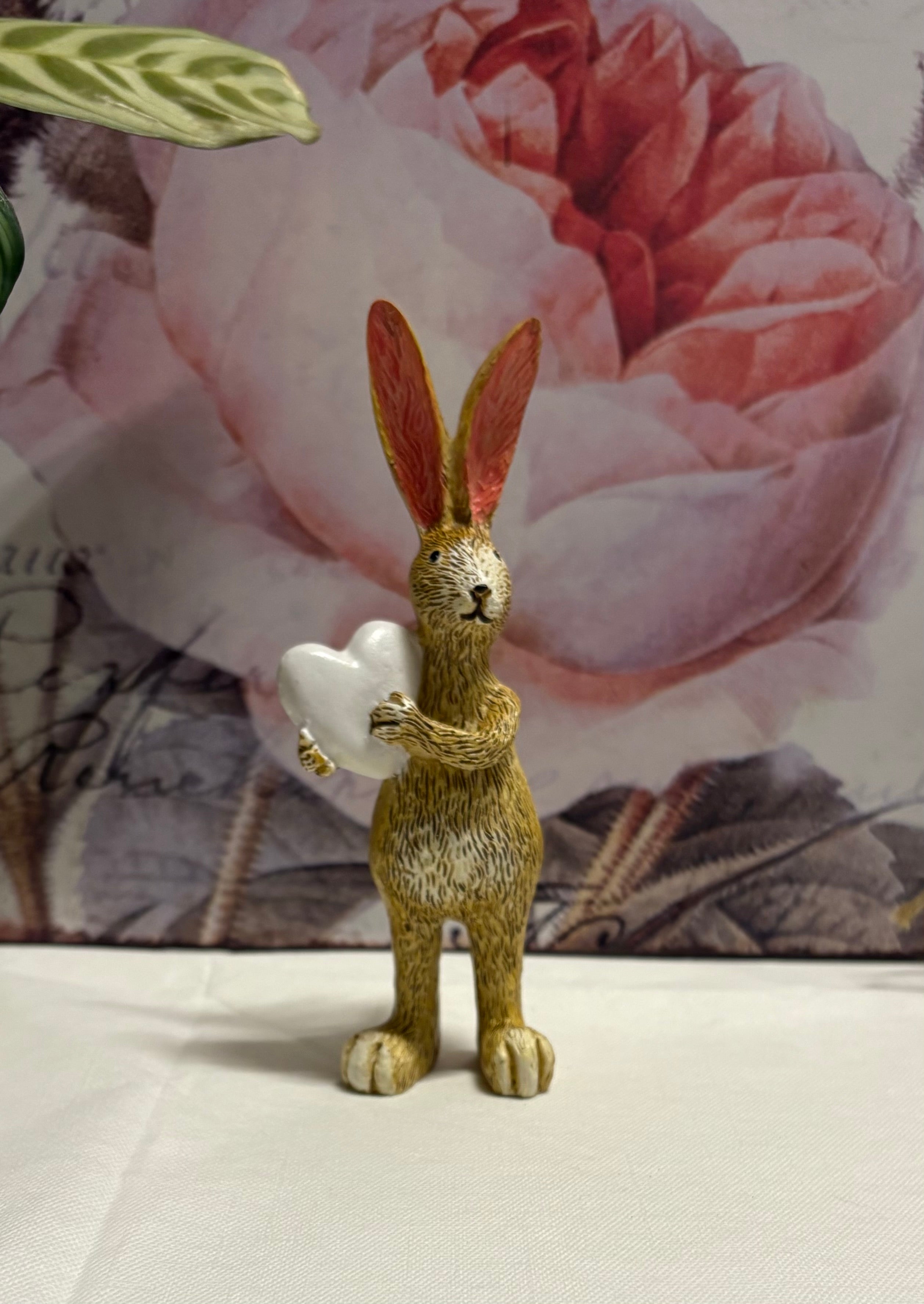 Standing White Heart Bunny Resin Figure