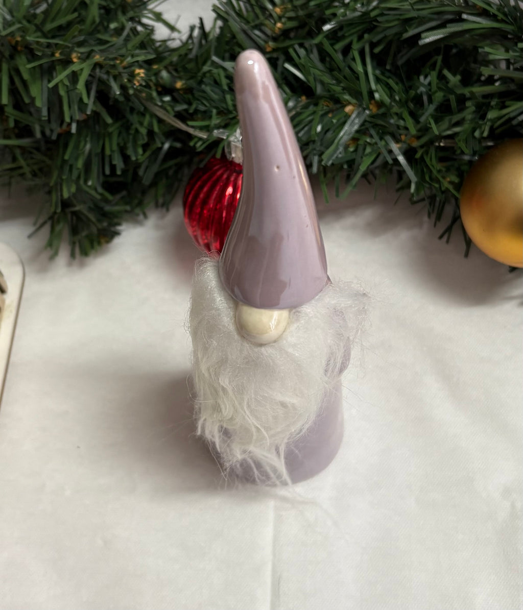 Lilac Ceramic Gonk - Elegant Christmas Decoration with White Fur Beard