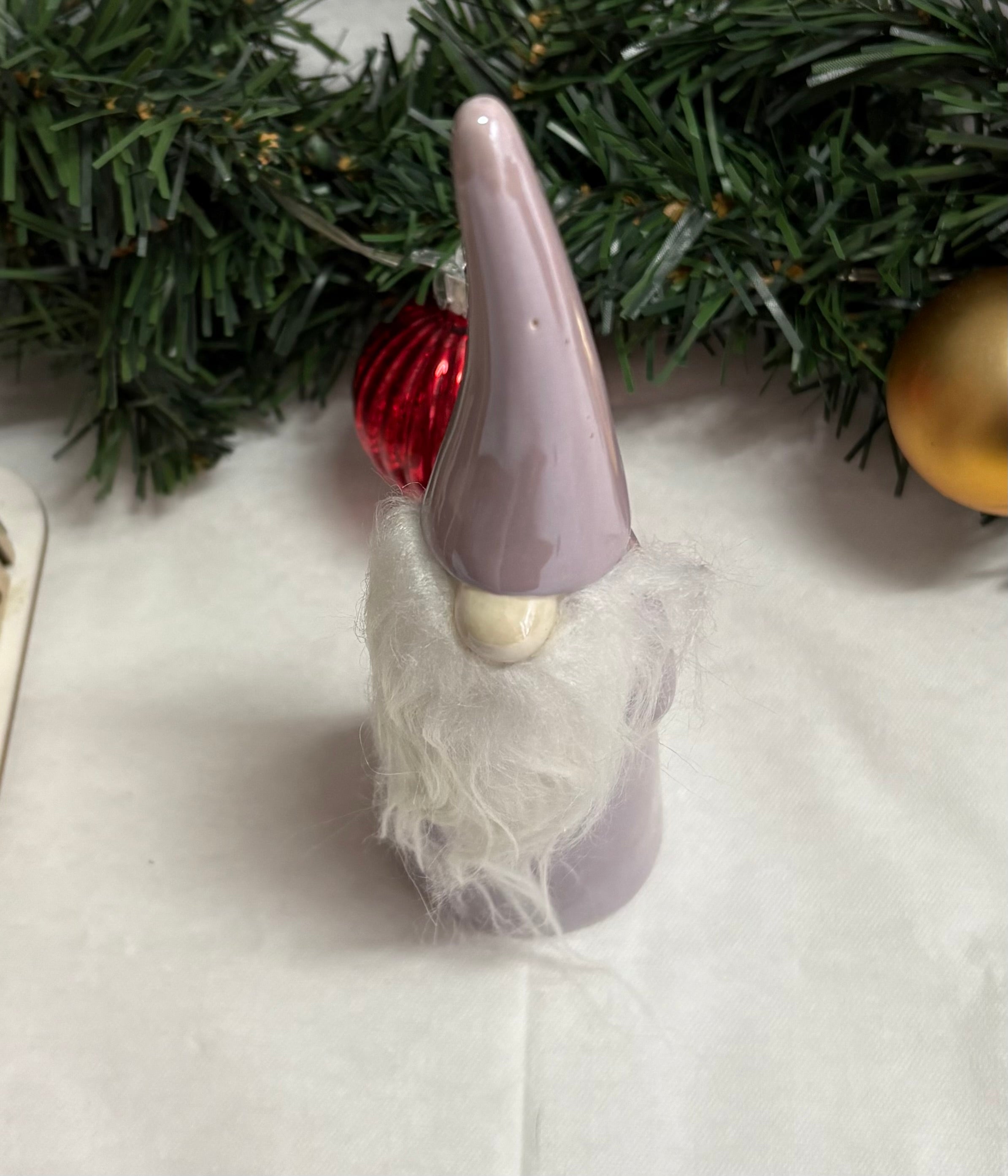 Lilac Ceramic Gonk - Elegant Christmas Decoration with White Fur Beard