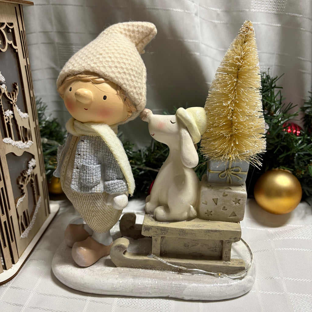 Boy & Dog on Sled Light Up LED Christmas Decorations