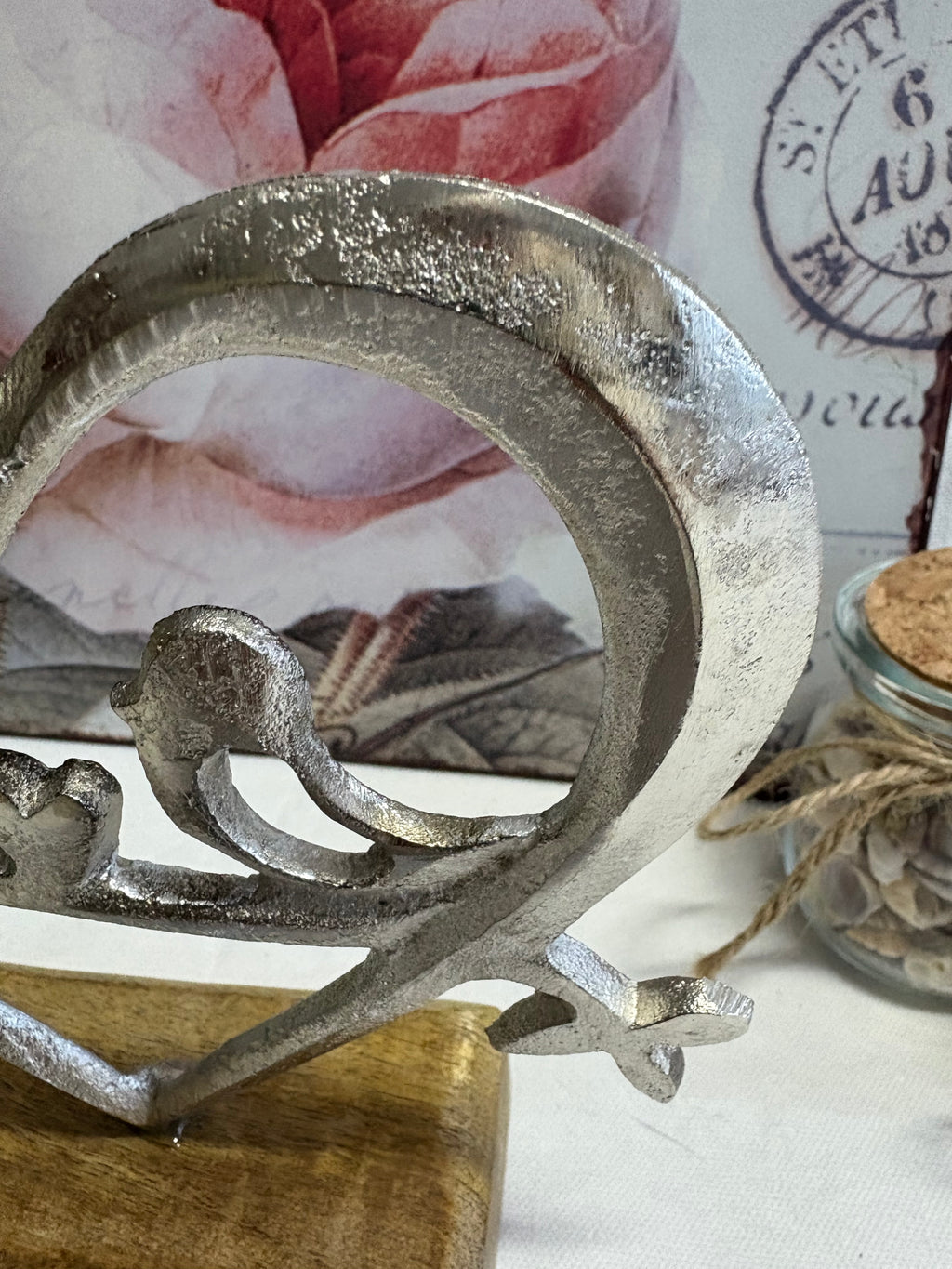 Heart and Bird on Wooden Plaque Ornament, 18cm
