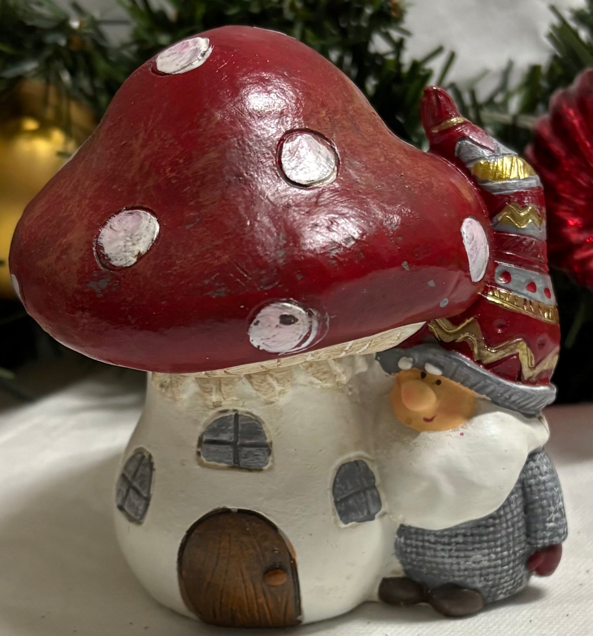 Santa with Toadstool Resin Ornament
